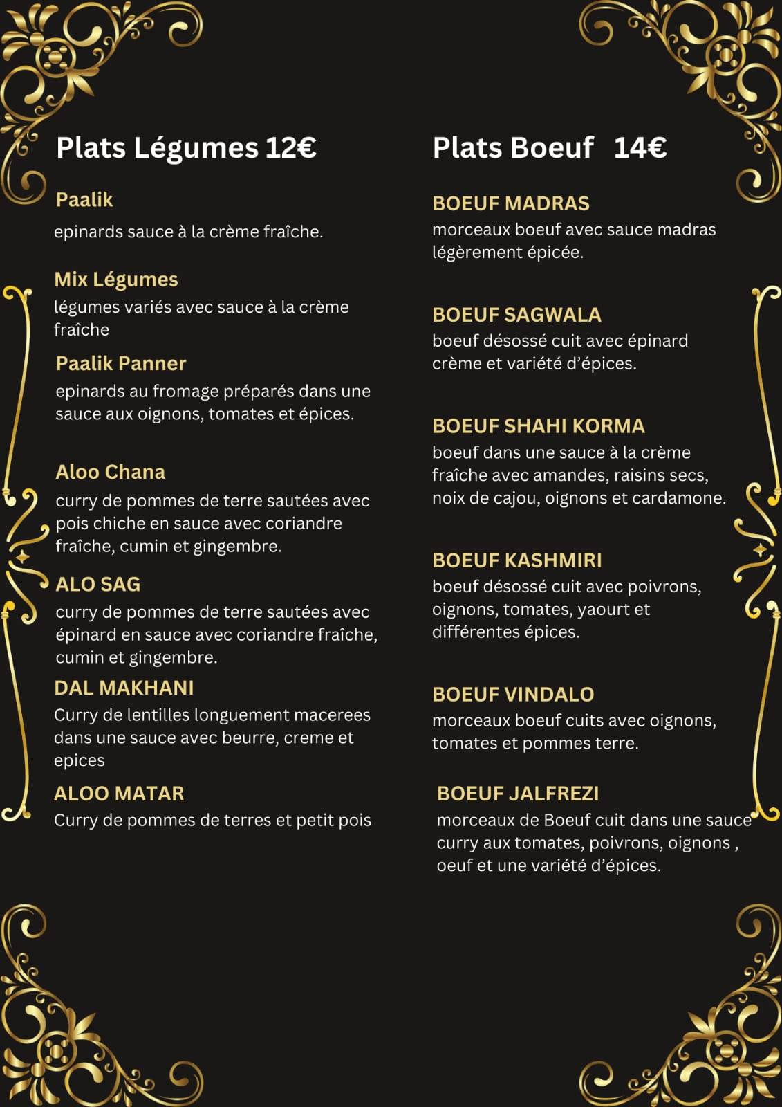 Restaurant Indien Taj Mahal Ribérac меню