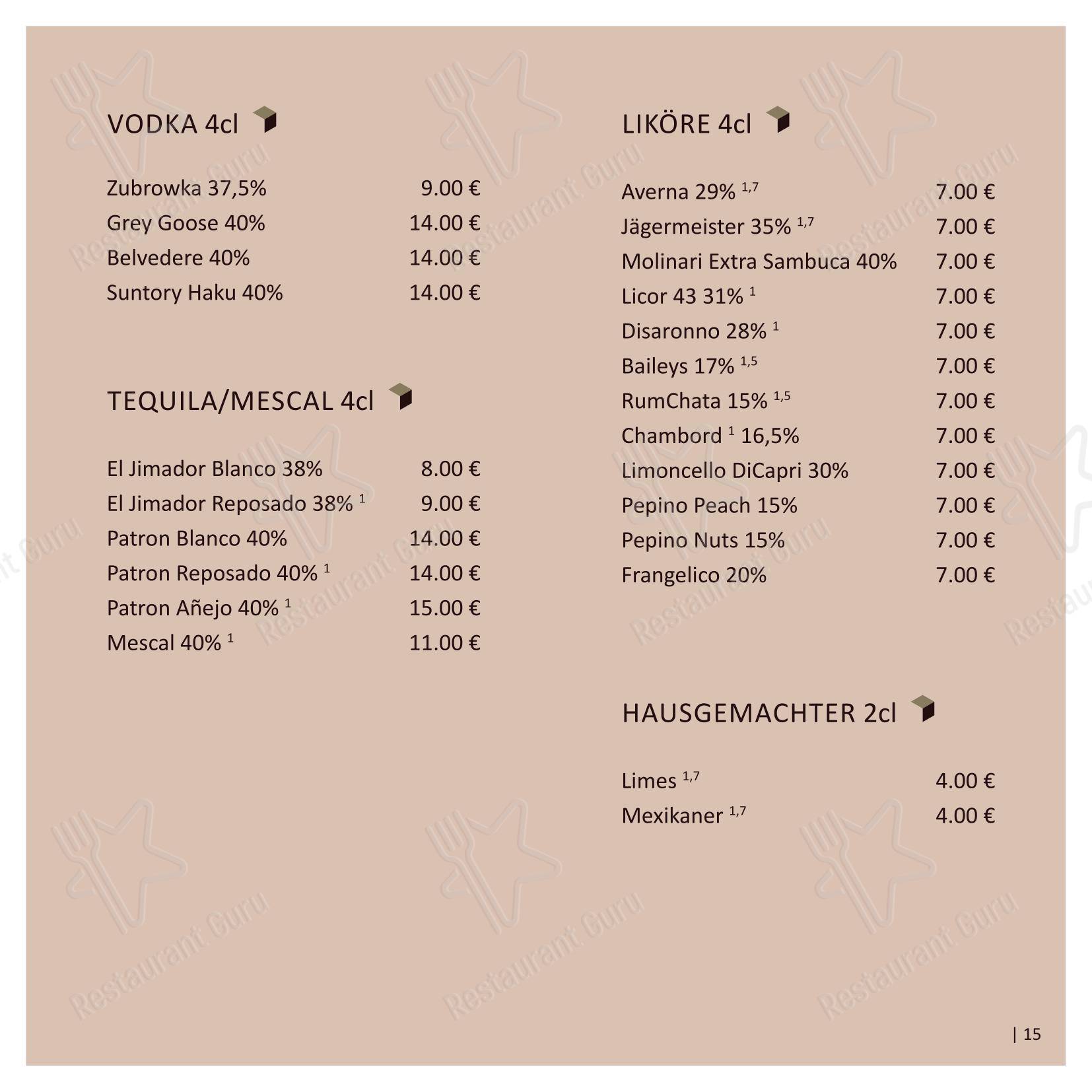 Меню паба и бара mini Bar Hannover - 菜单