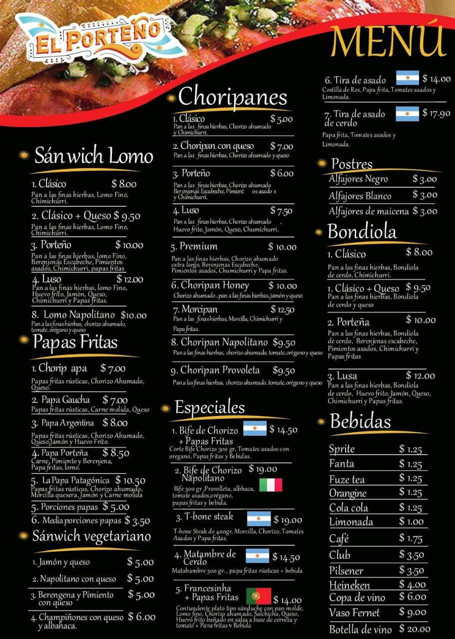 El porteño меню