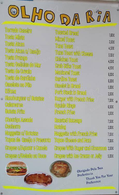 Restaurante Olho da Ria меню