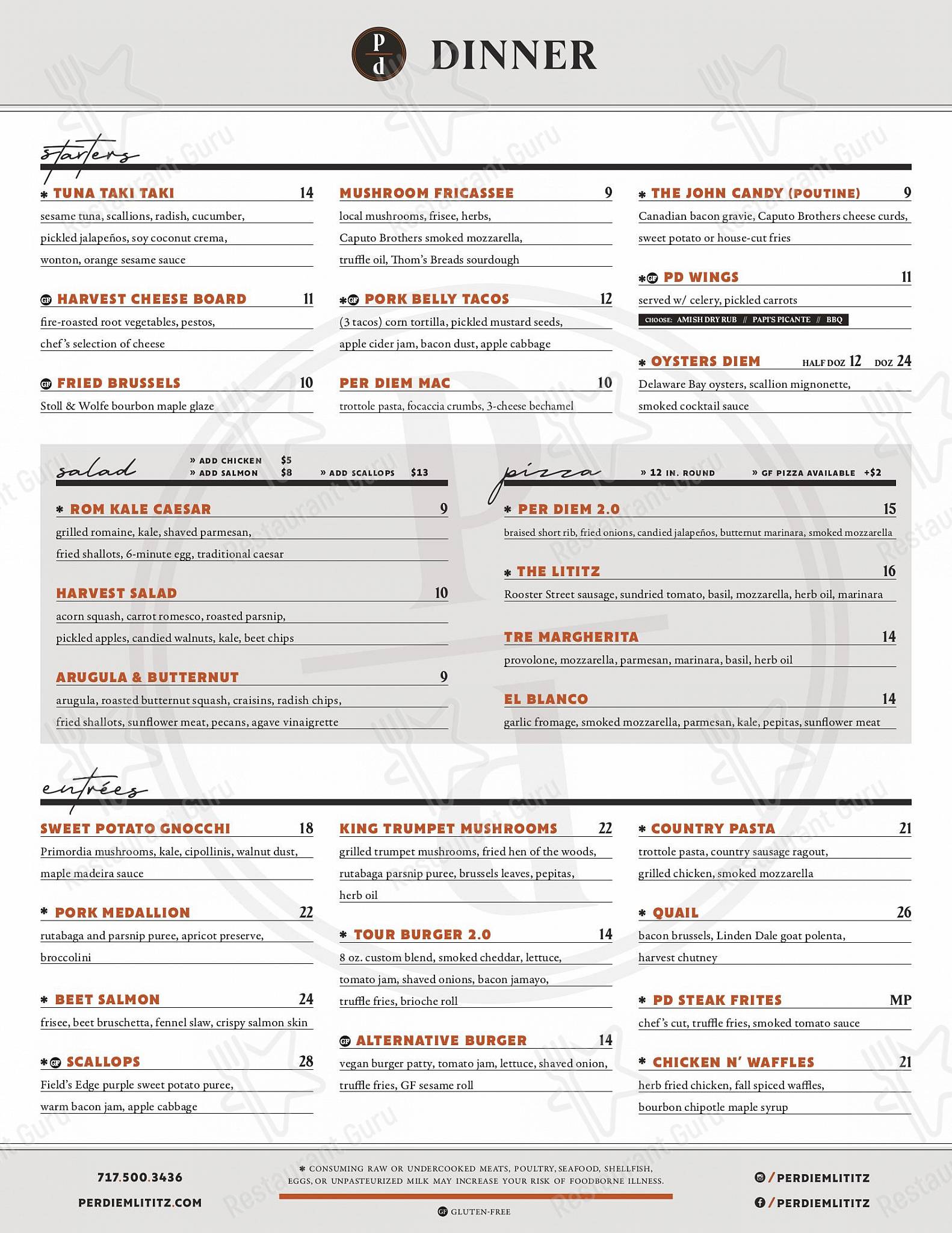 Меню пиццерии Per Diem - Bar menu