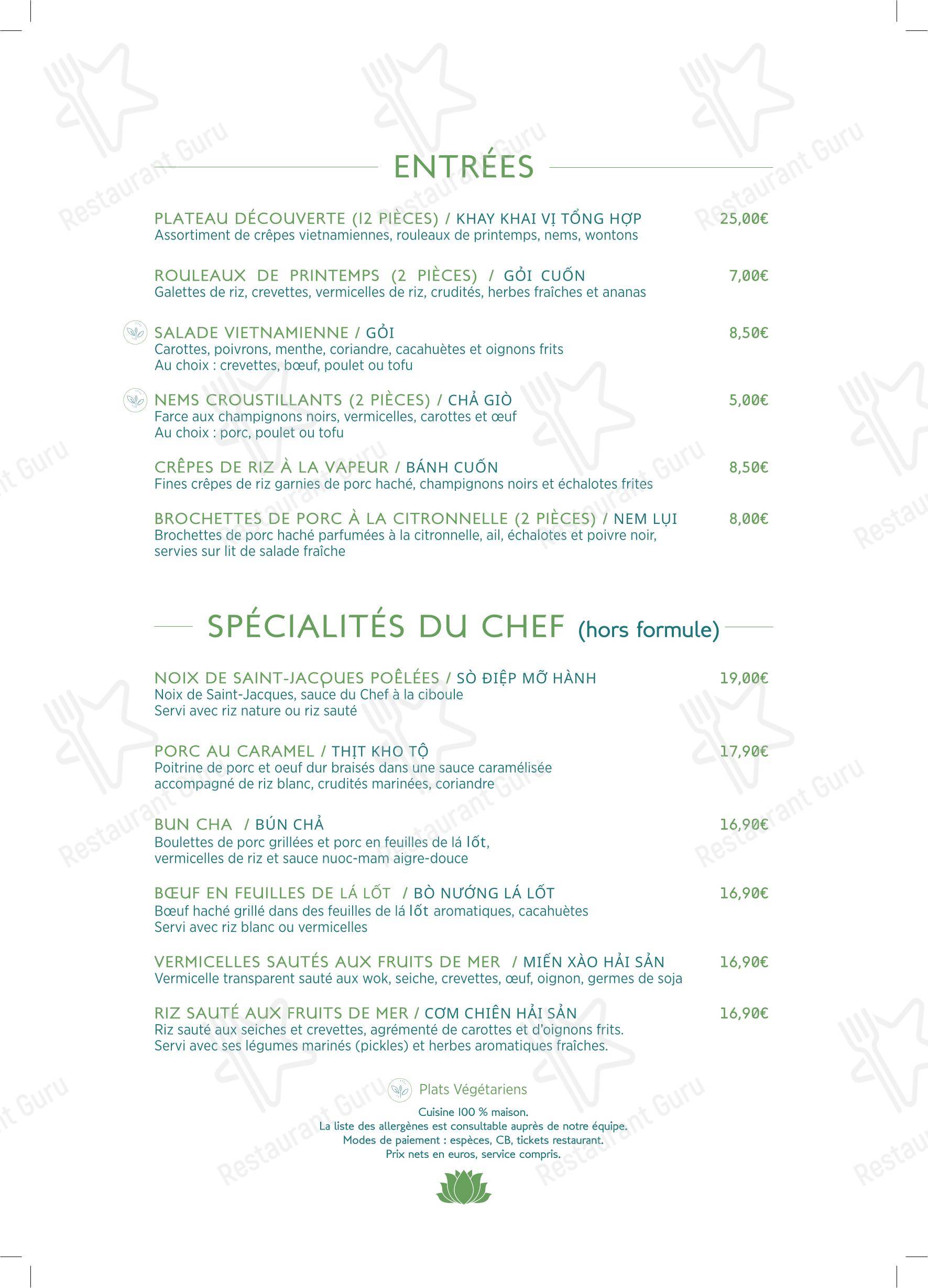 Меню напитков ресторана BISTROT SAIGON в Руане