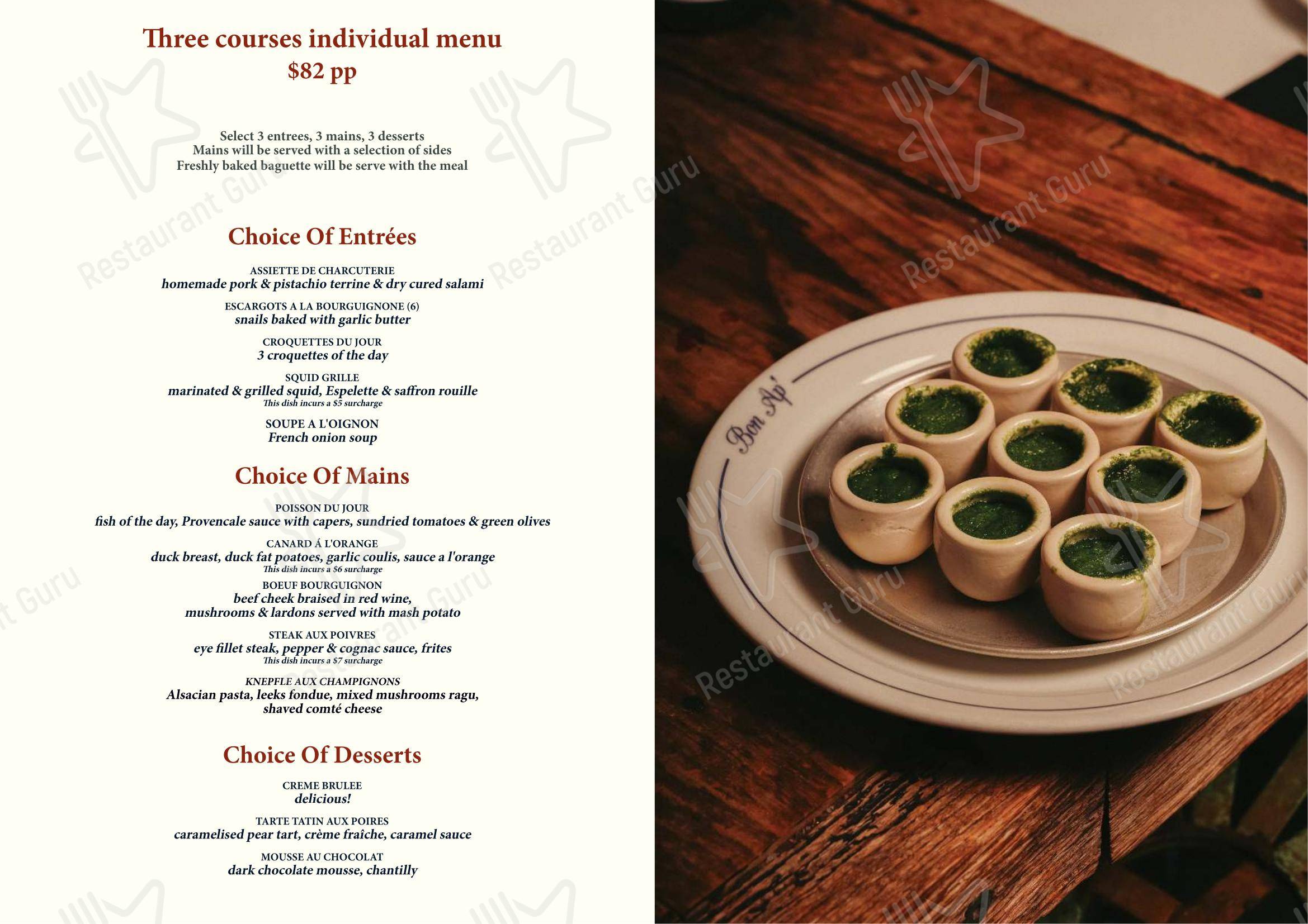 At Home Catering Menu паба и бара Bon Ap' Petit Bistro в Фицрое