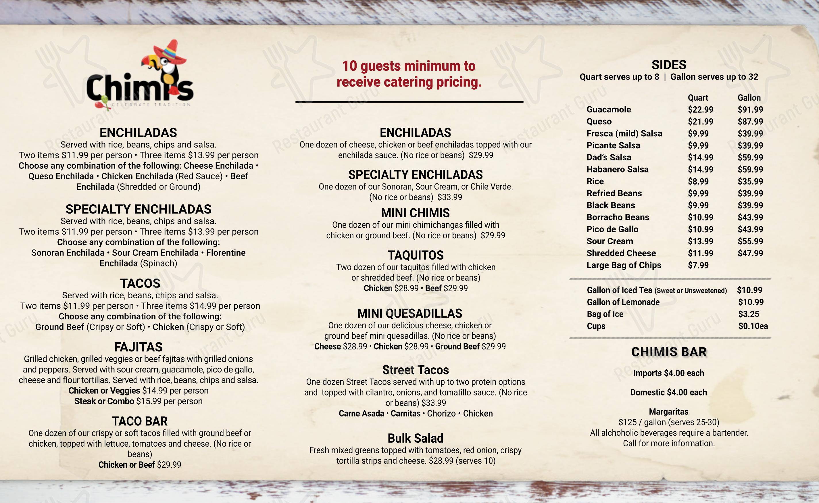 Меню ресторана Chimi's Mexican Restaurant - Ночное меню