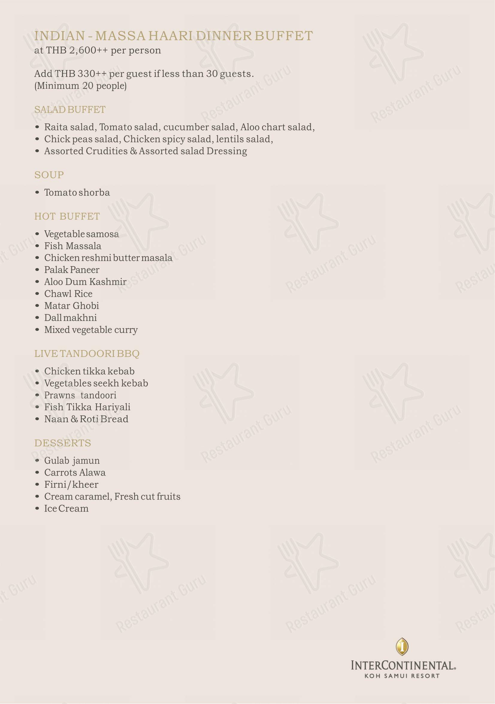 Grill menu ресторана Flames (InterContinental Koh Samui Resort)
