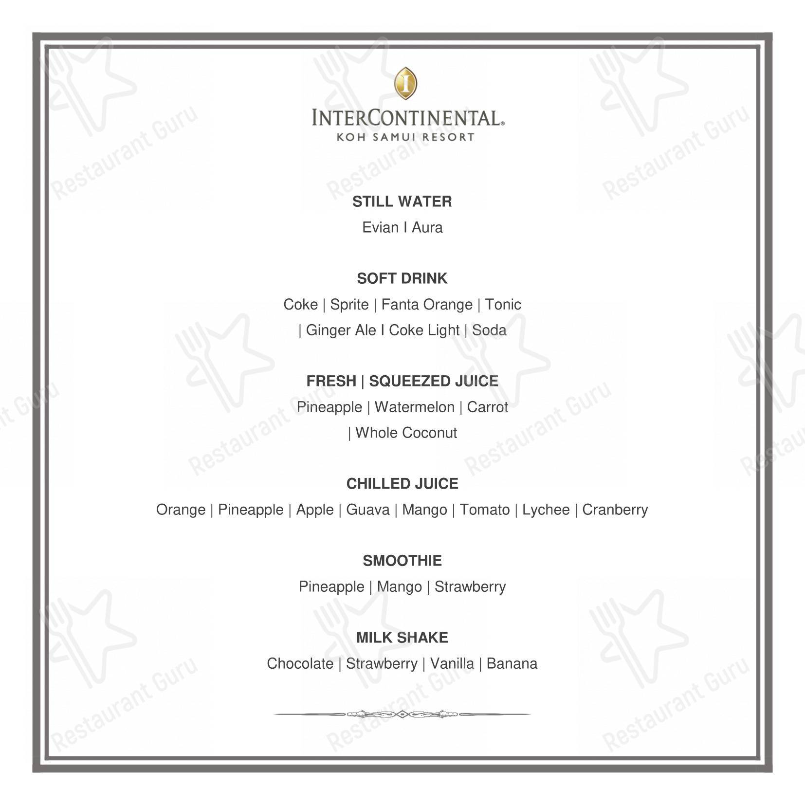 Table Menu ресторана Flames (InterContinental Koh Samui Resort) в Самуи