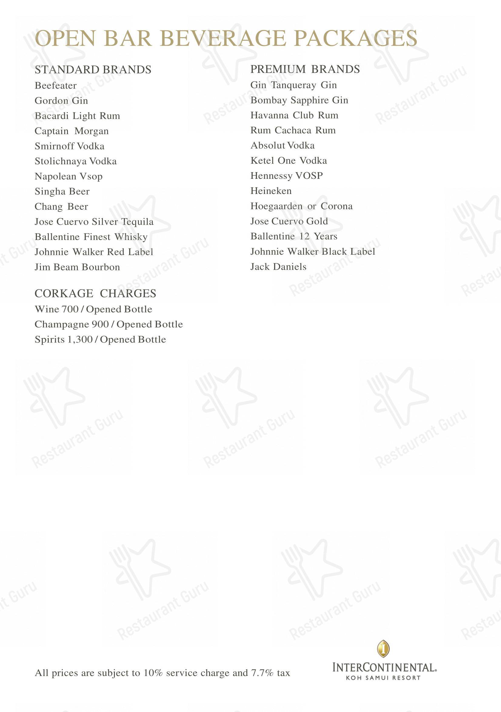 Меню ресторана Flames (InterContinental Koh Samui Resort) - Carte menu