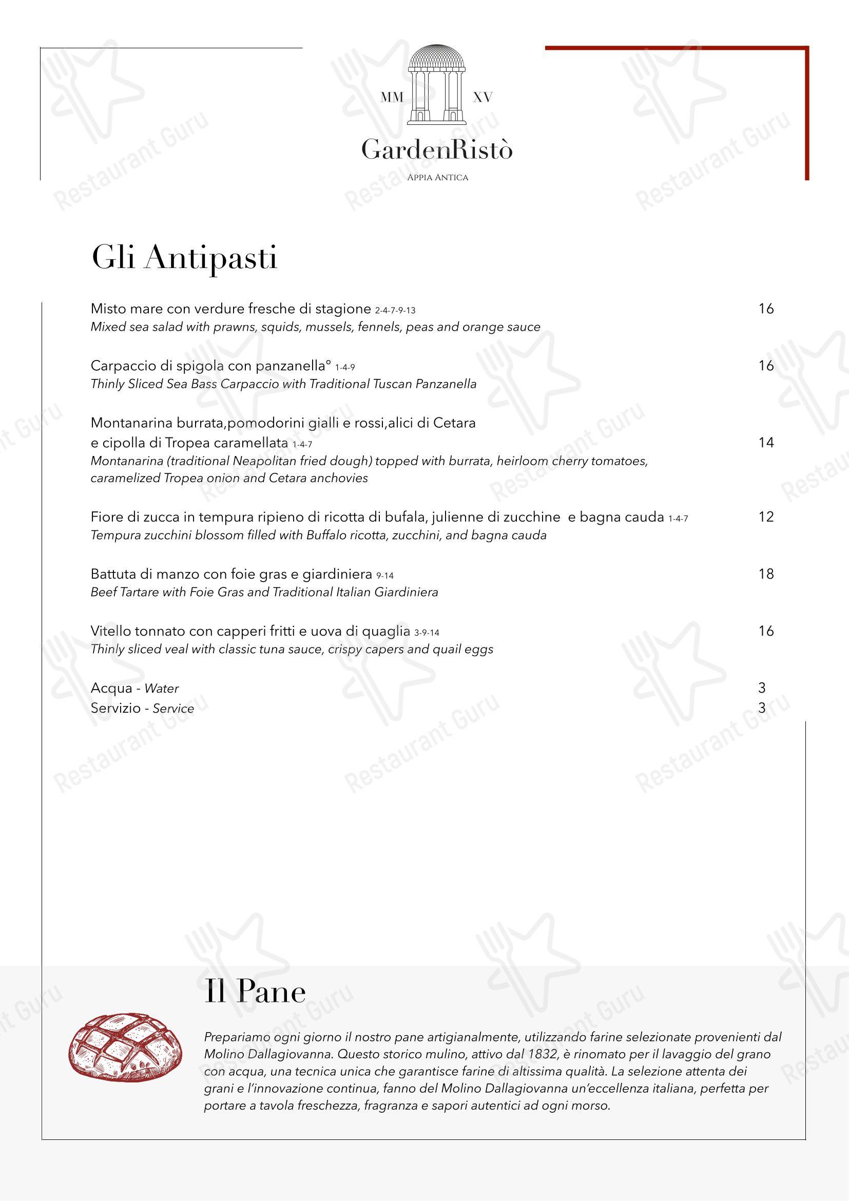 Меню ресторана Garden Ristò - Меню