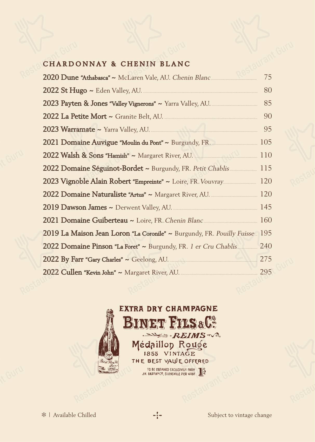 Меню паба и бара Henry G's Wine Parlour - 菜单