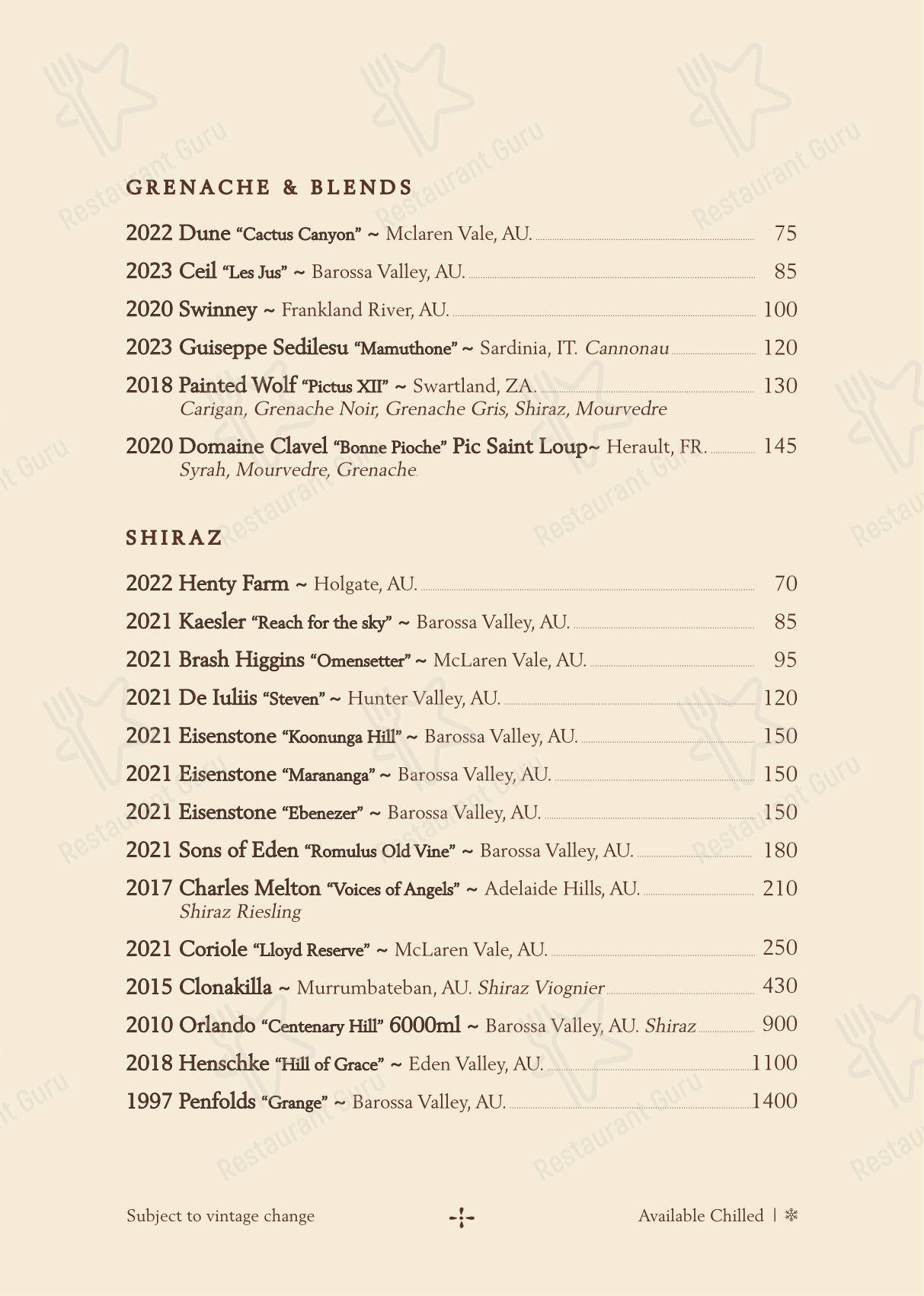 菜单 паба и бара Henry G's Wine Parlour