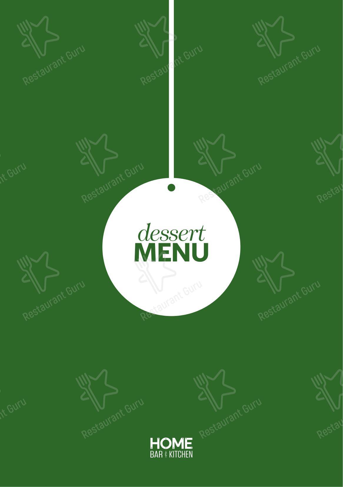 Dinner Menu ресторана Home Bar & Kitchen