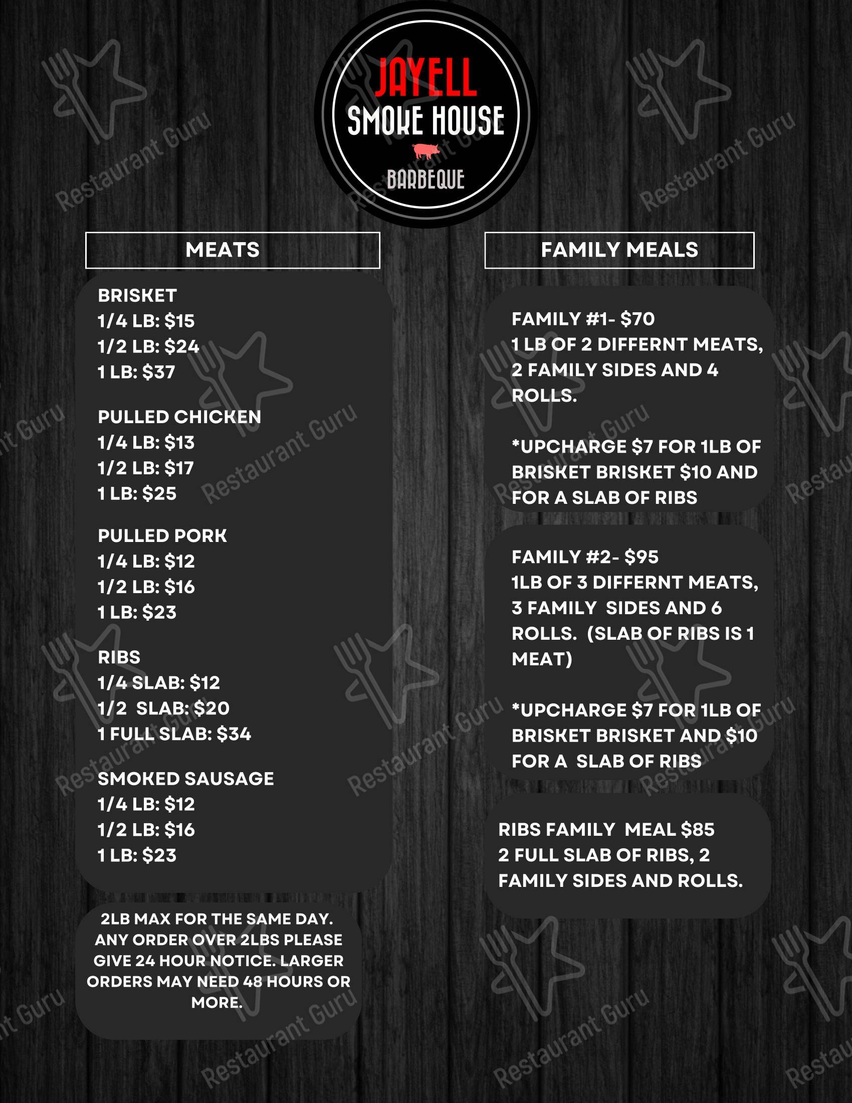 Jayell Smoke House BBQ Romeo в Ромео - Ночное меню