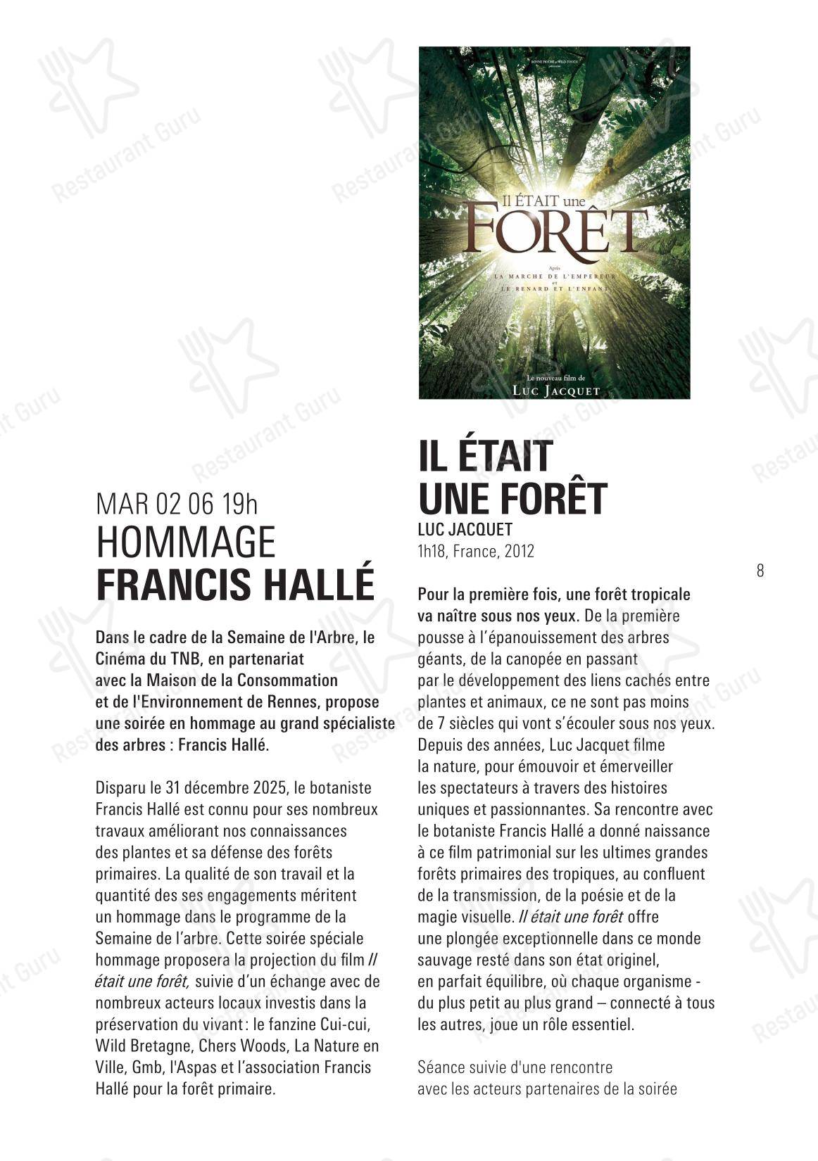 菜单 ресторана L'Entracte в Ренне