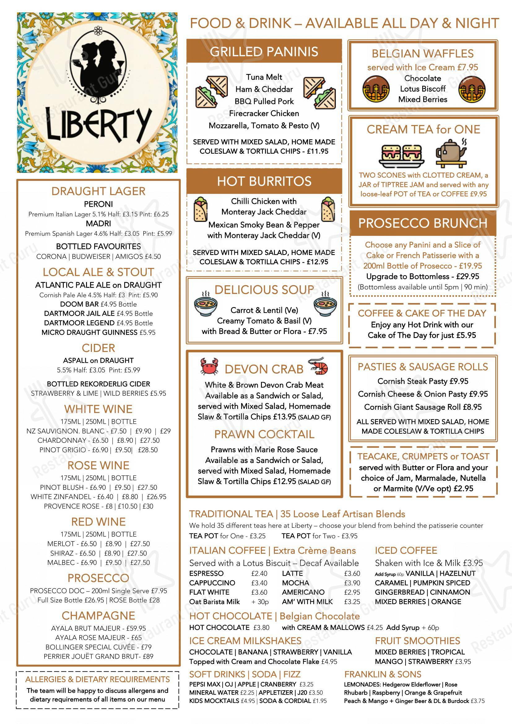 Liberty Brixham в Бриксхеме - Основное меню
