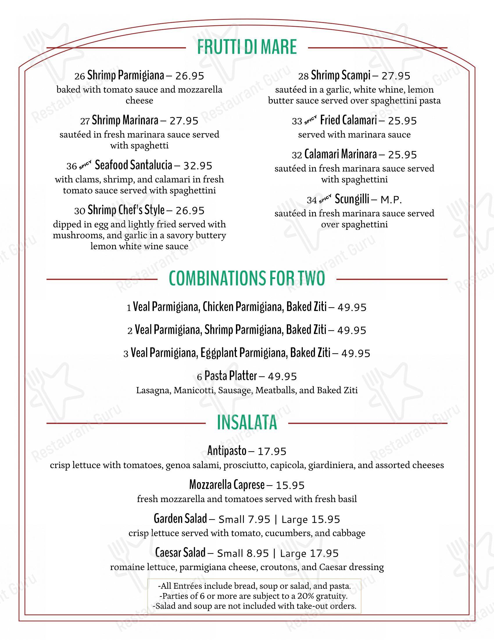 Меню пиццерии Mario’s Italian Restaurant в Стьюарте