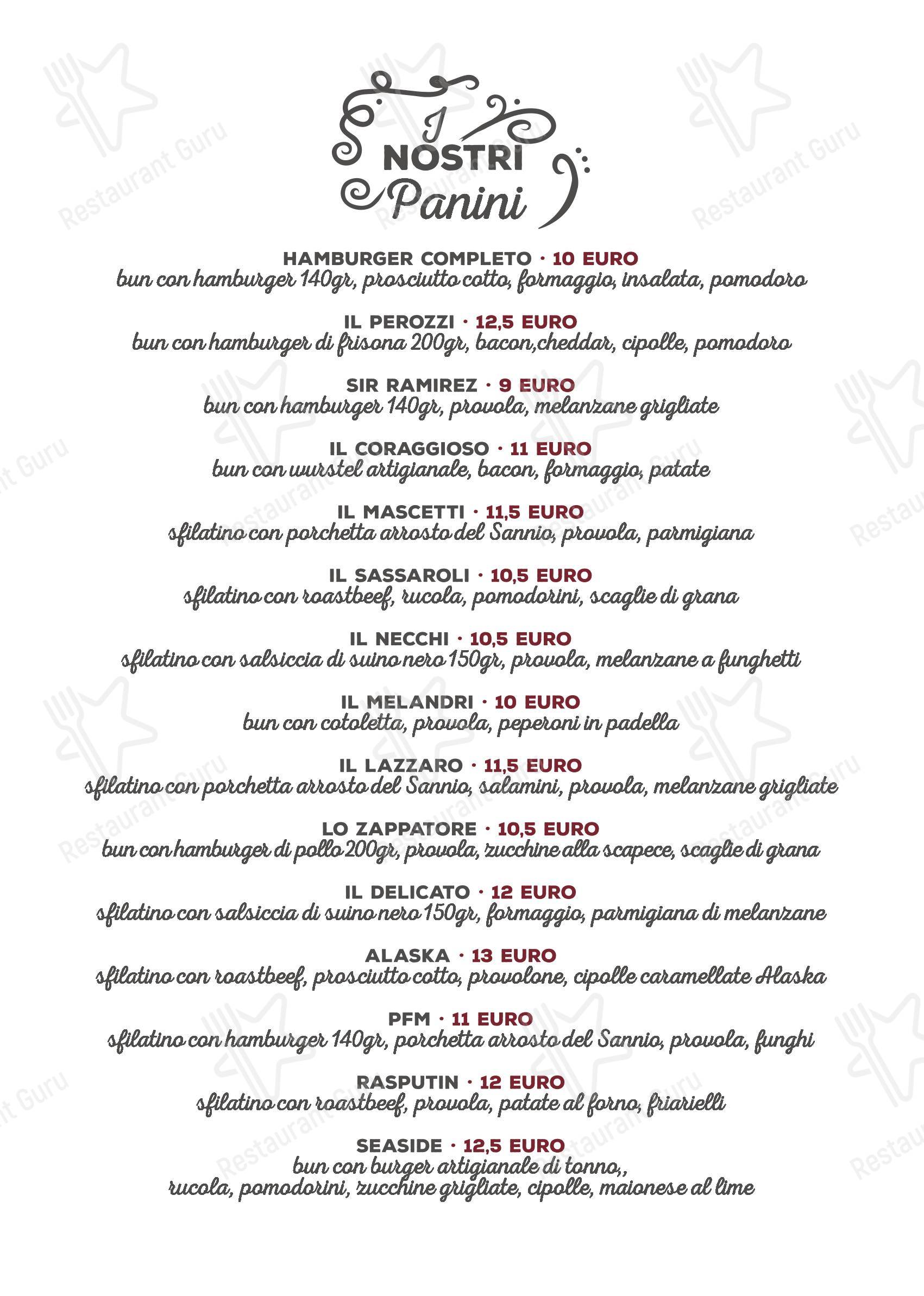 Меню напитков паба и бара Pub Alaska в Неаполе