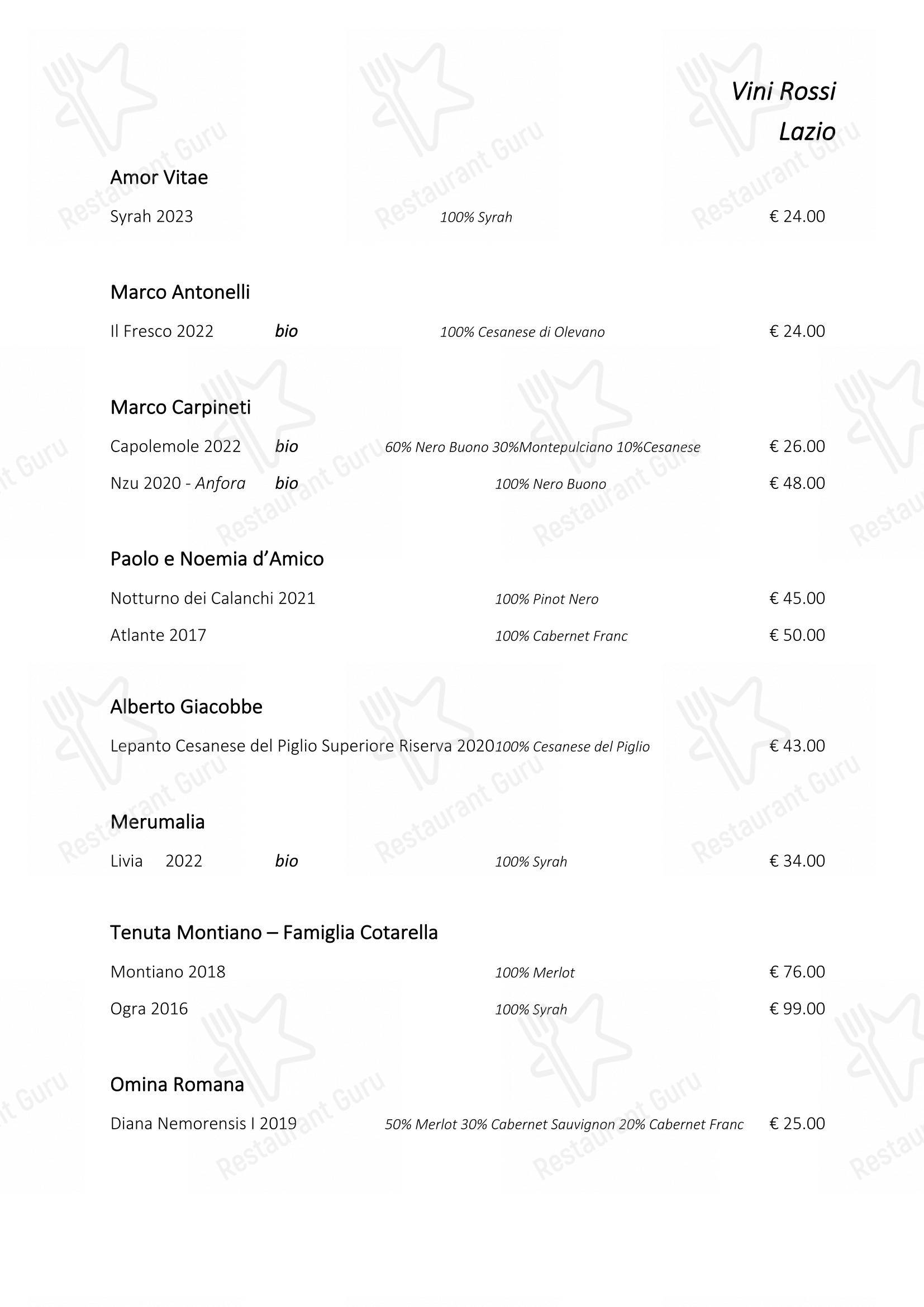 Основное меню ресторана Ristorante Consolini