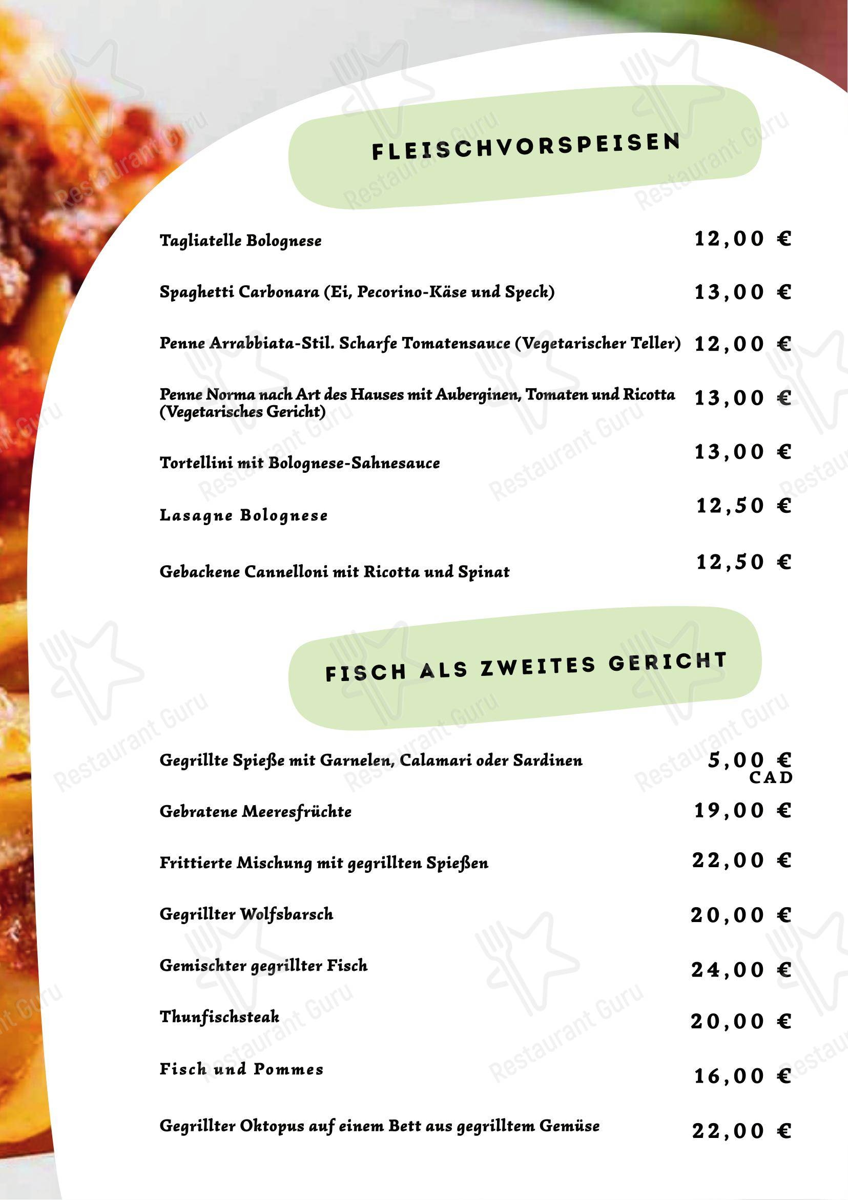 Ristorante Pizzeria Auriga в Риваццурре - Основное меню