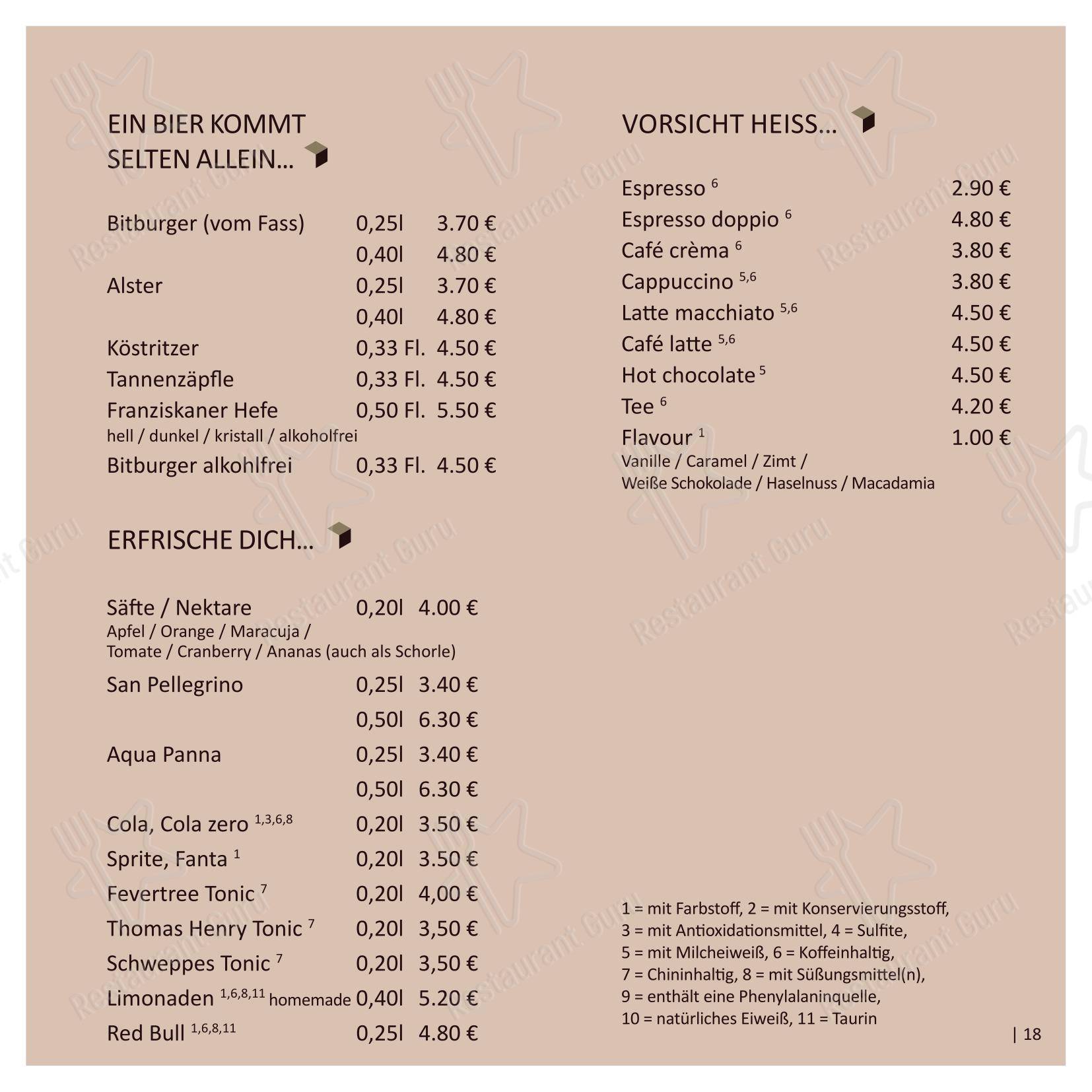Меню паба и бара mini Bar Hannover - 菜单