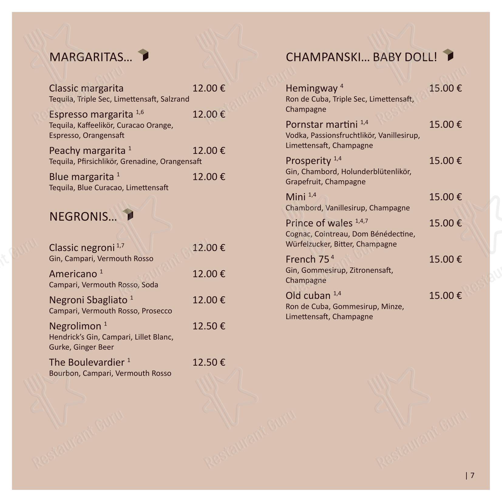 菜单 паба и бара mini Bar Hannover в Ганновере