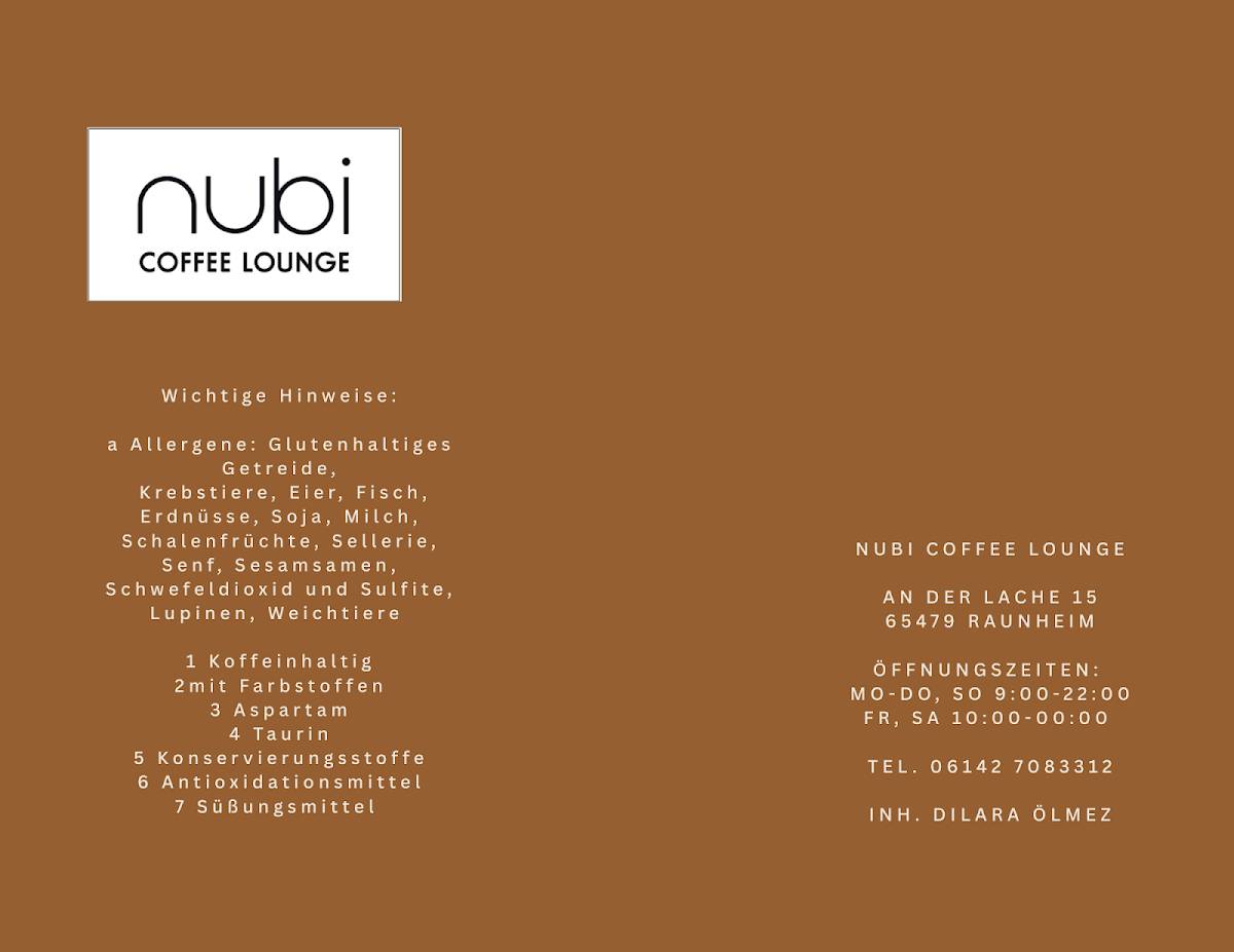nubi coffee Lounge меню