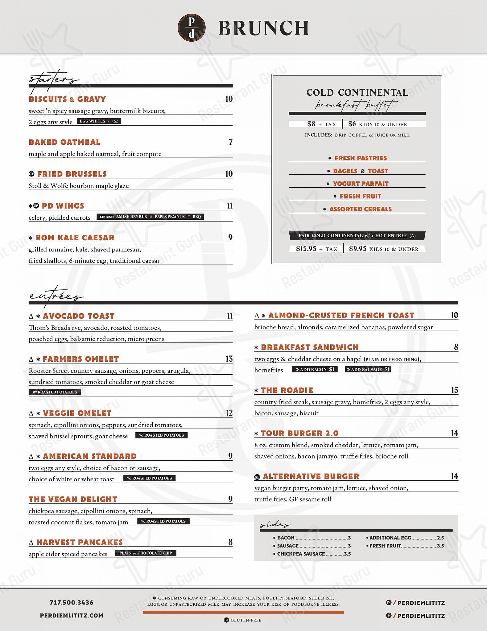 Bar menu пиццерии Per Diem в Литице