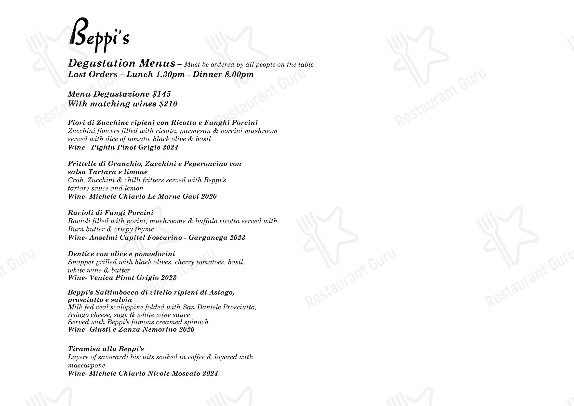 Dinner Menu ресторана Beppi's Italian