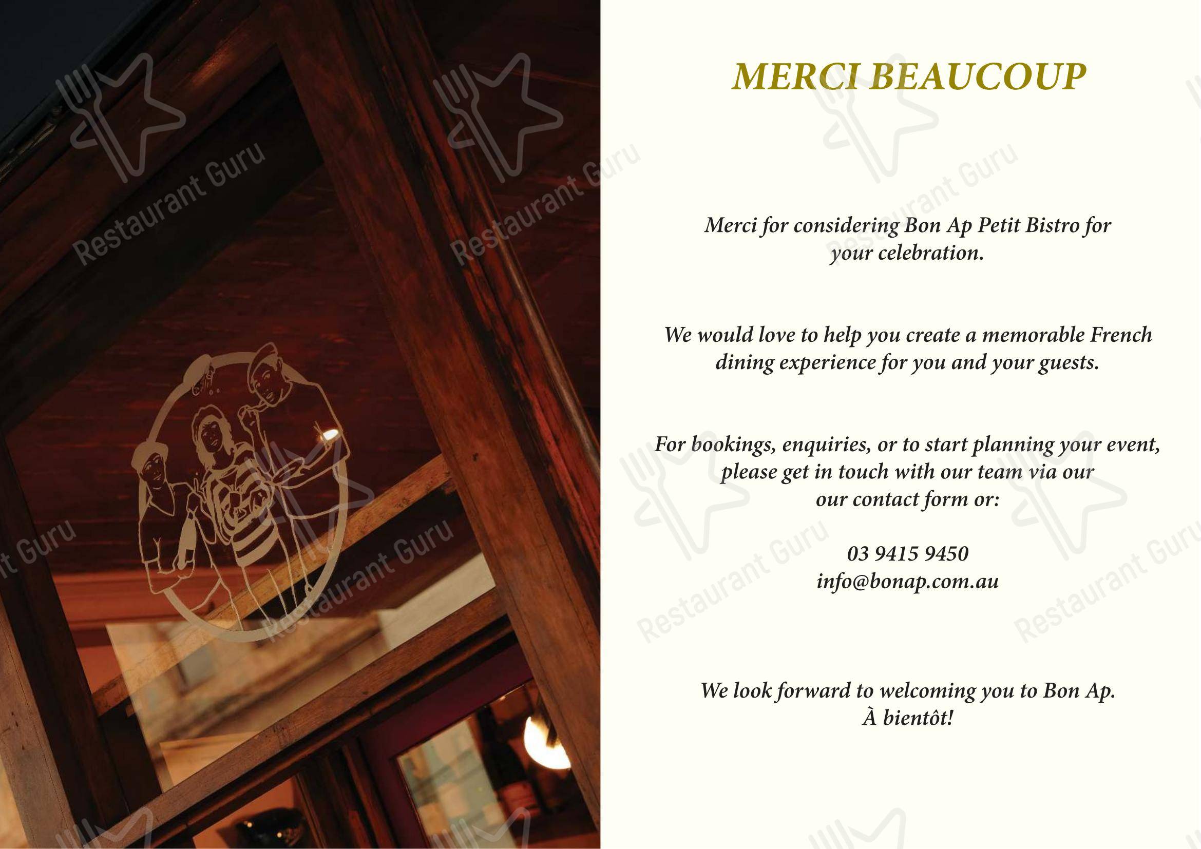 Bon Ap' Petit Bistro в Фицрое - At Home Catering Menu