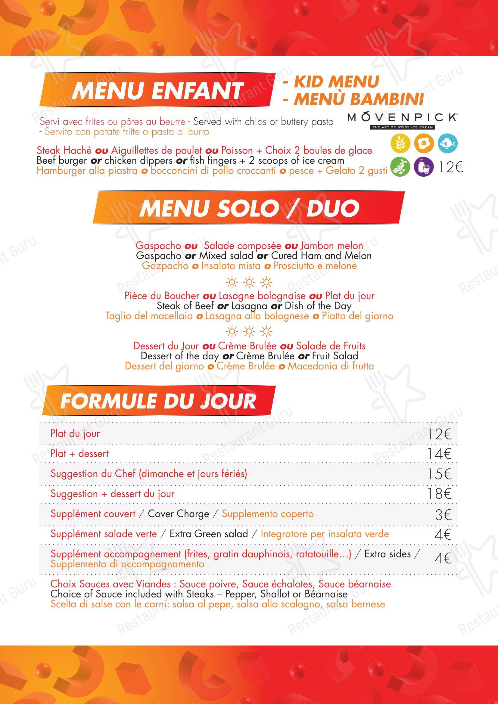 Меню ресторана Circus Casino Briançon - Меню