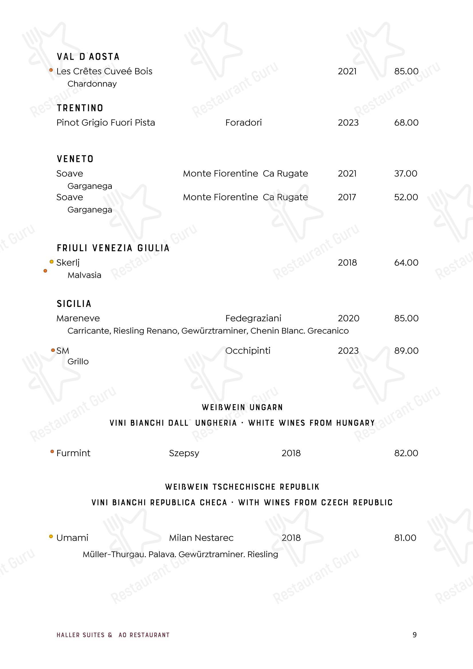Lunch Menu паба и бара byHaller Suites & AO Restaurant