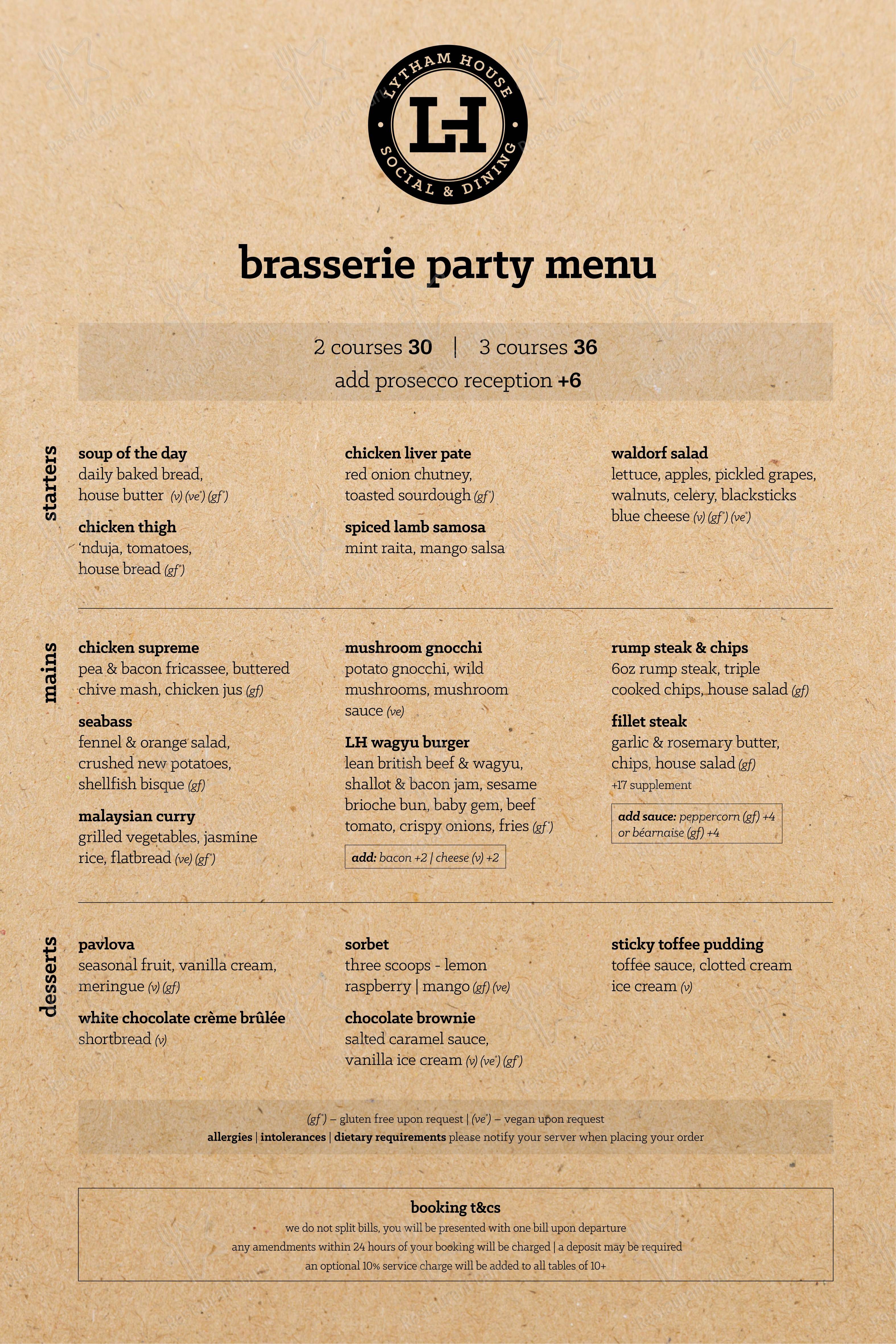 Меню паба и бара Lytham House - Breakfast Menu