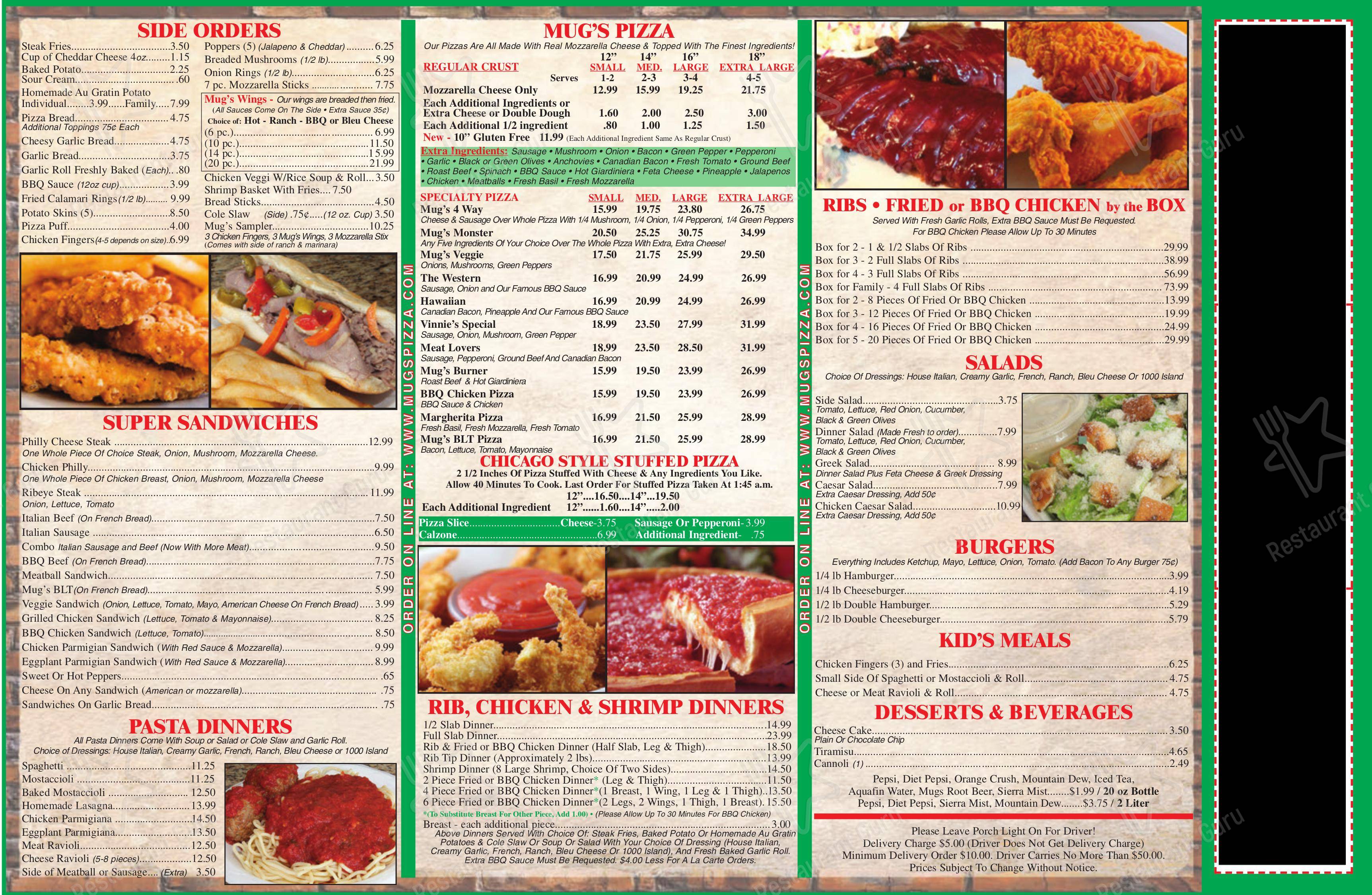 Mugs Pizza and Ribs в Десе-Плейнсе - 菜单