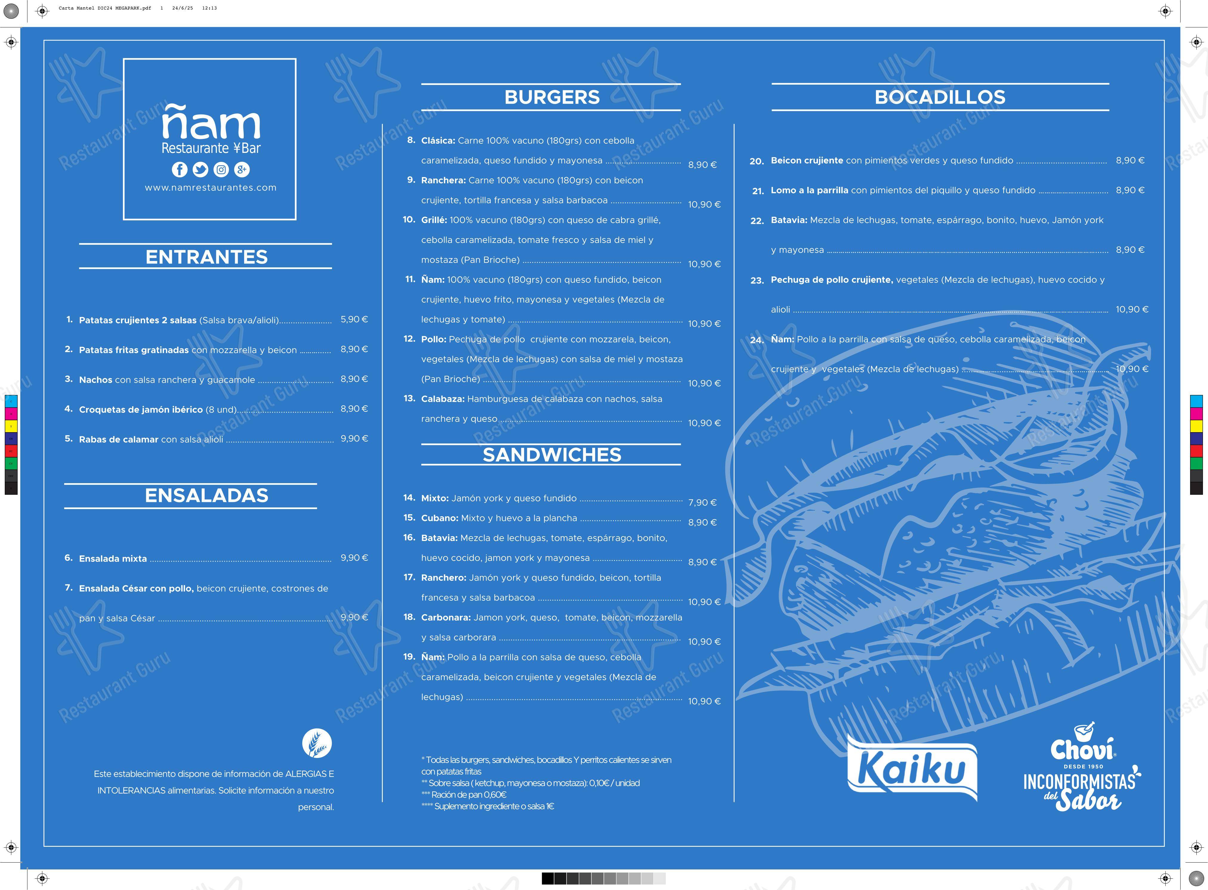 Меню ресторана Ñam Restaurantes - Bilbondo - Dinner Menu