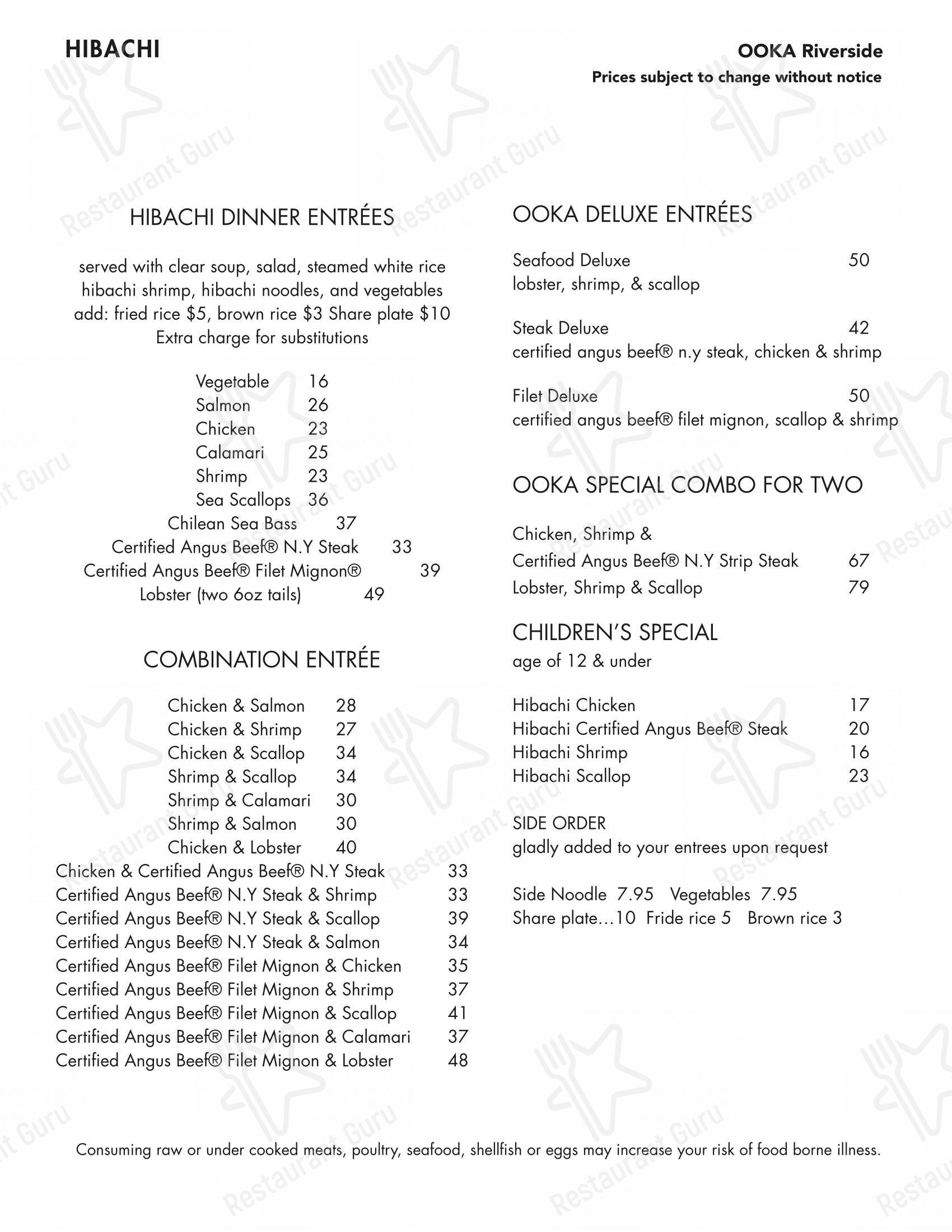 菜单 ресторана Ooka Sushi & hibachi steak House в Риверсайде