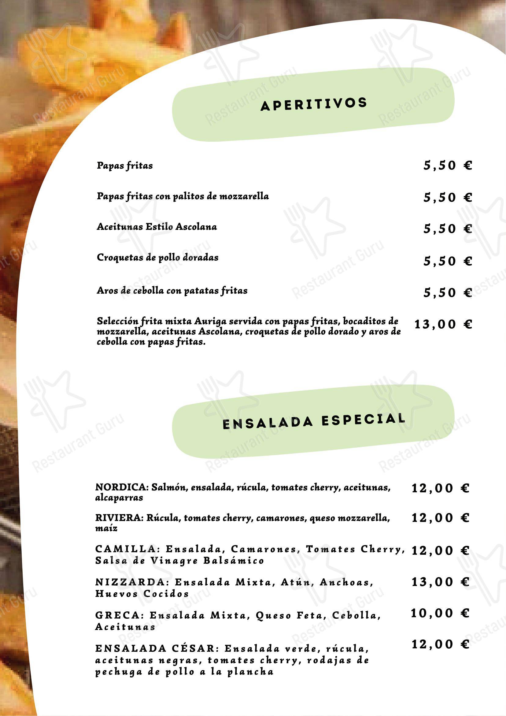 Меню напитков паба и бара Ristorante Pizzeria Auriga в Риваццурре