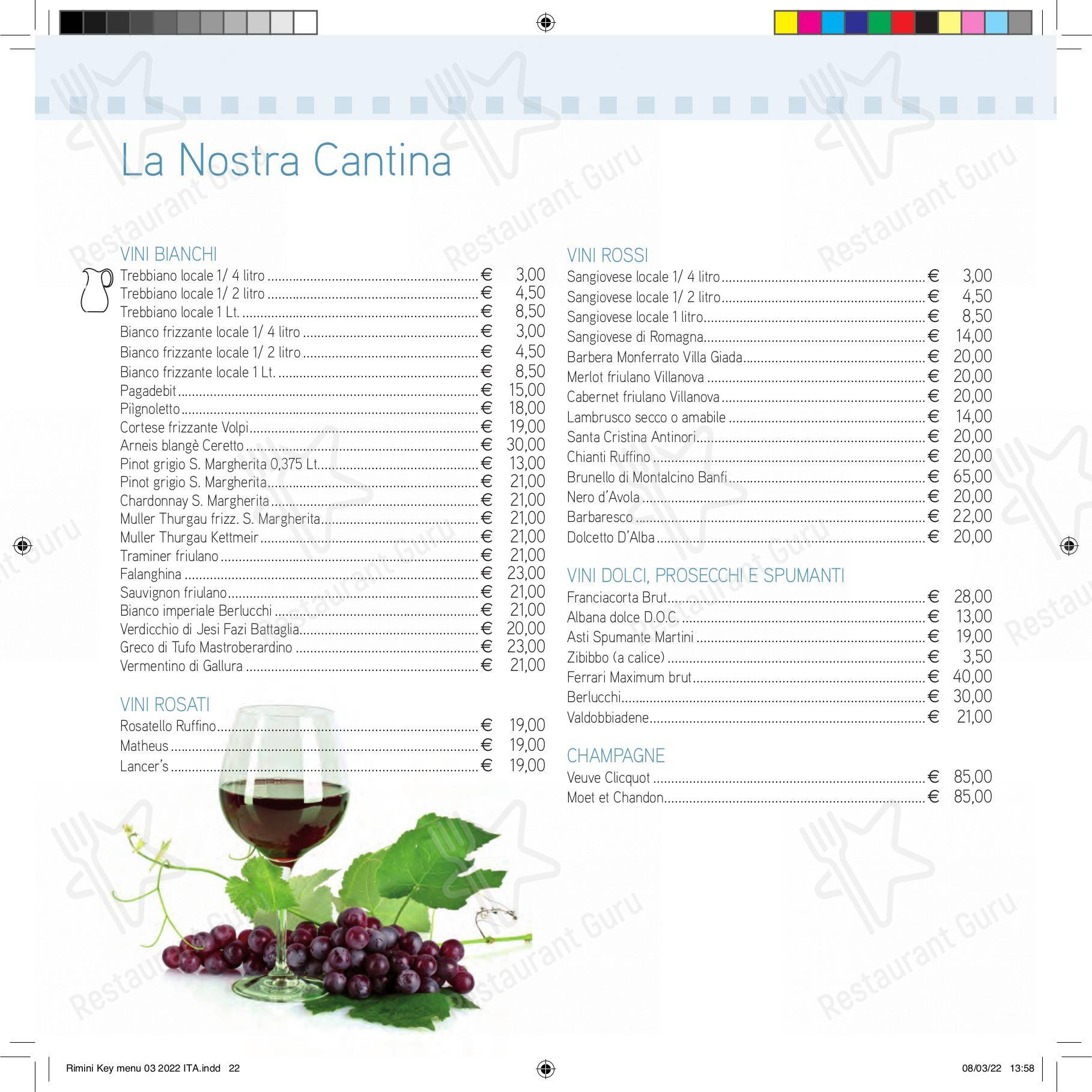 Меню ресторана Ristorante Pizzeria Rimini Key в Римини