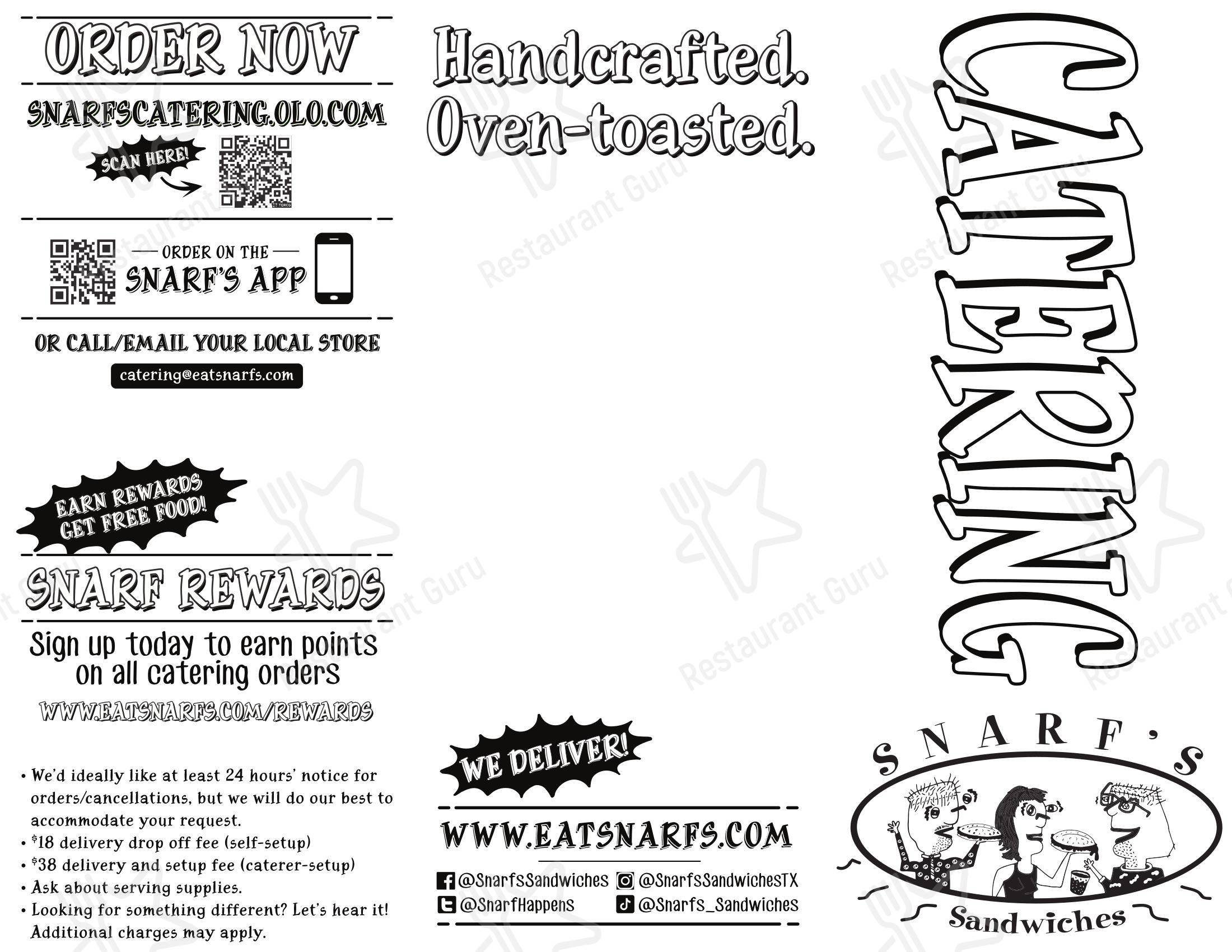 Коктейльная карта фастфуда Snarf's Sandwiches в Остине