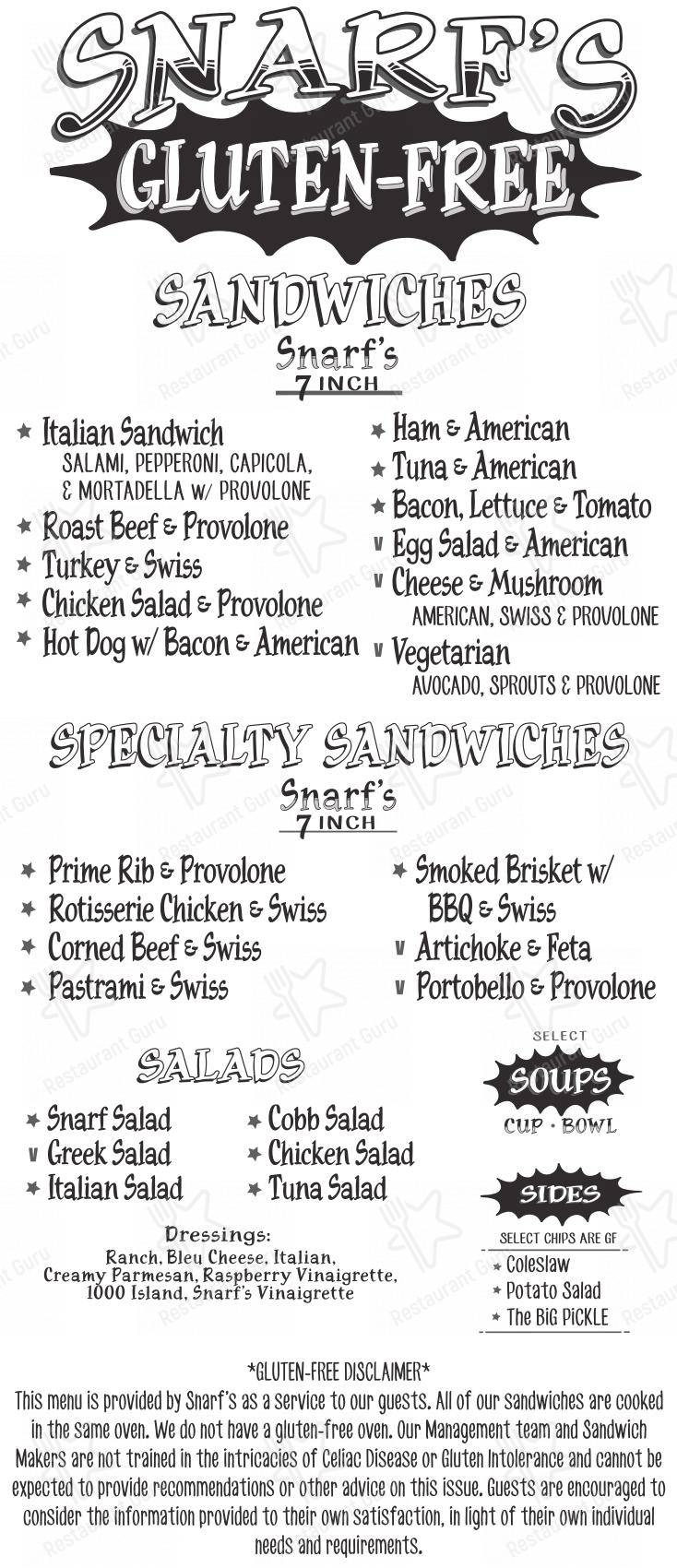 Snarf's Sandwiches в Остине - 菜单