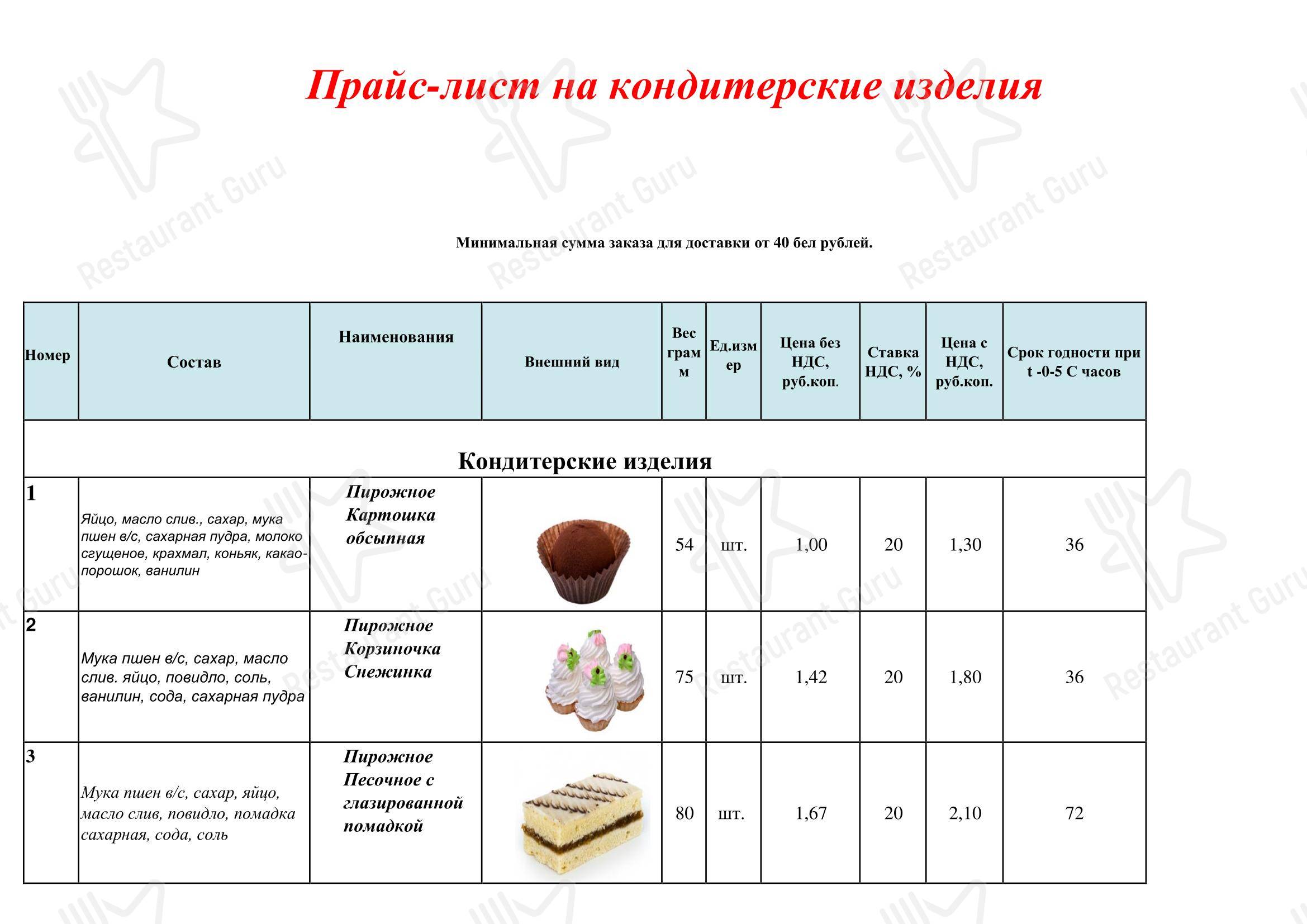 菜单 кафе Столовая ООО 
