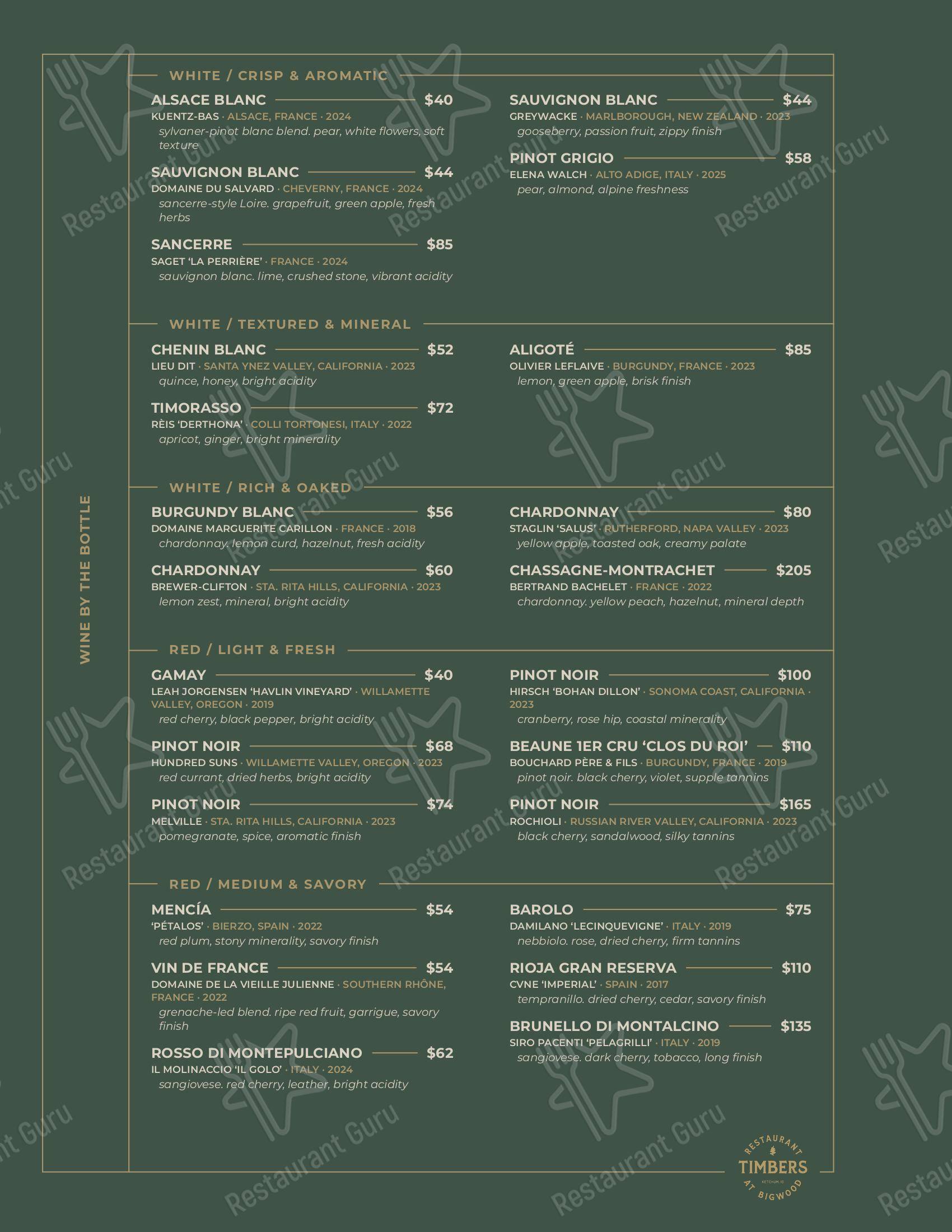 Меню ресторана Timbers Restaurant