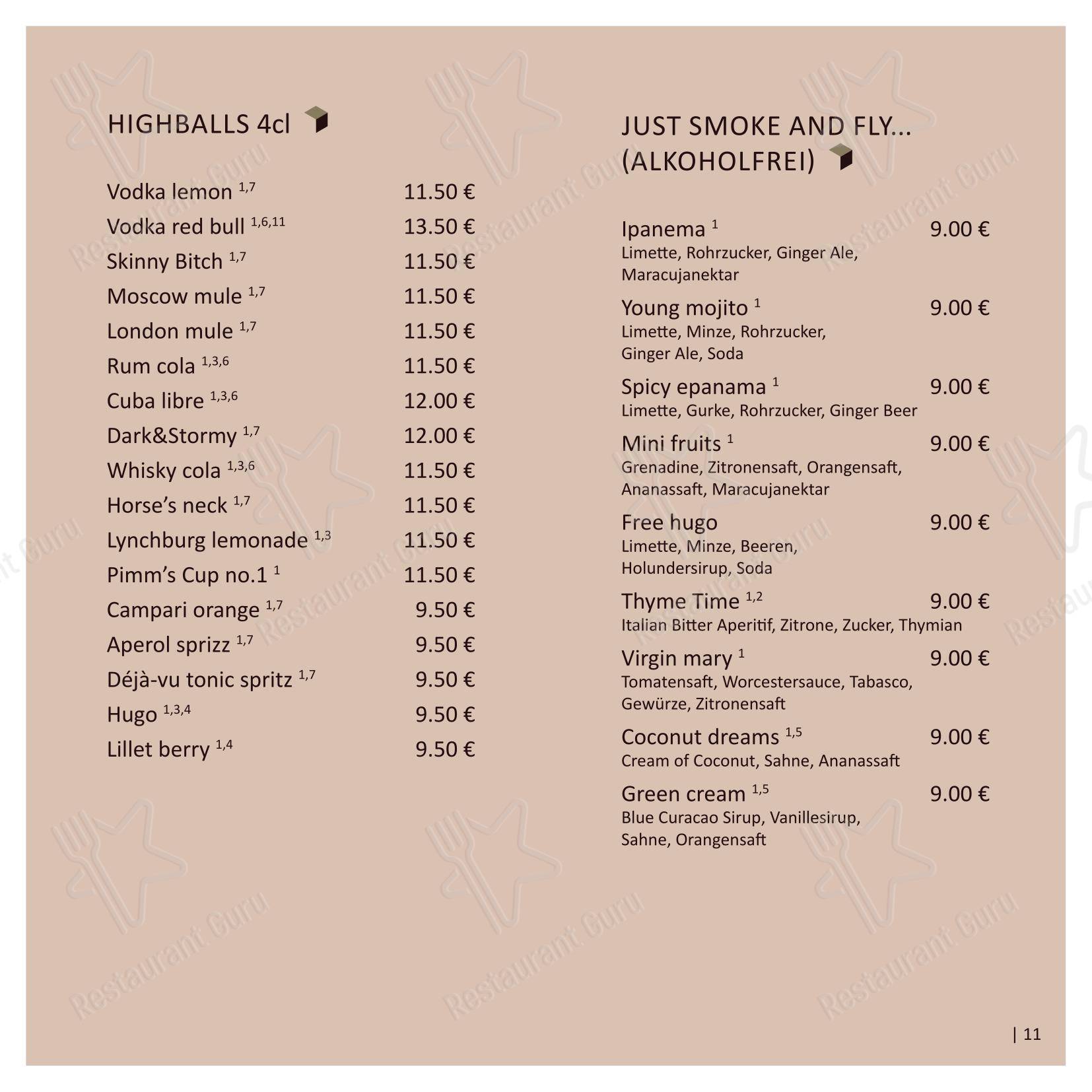 菜单 паба и бара mini Bar Hannover