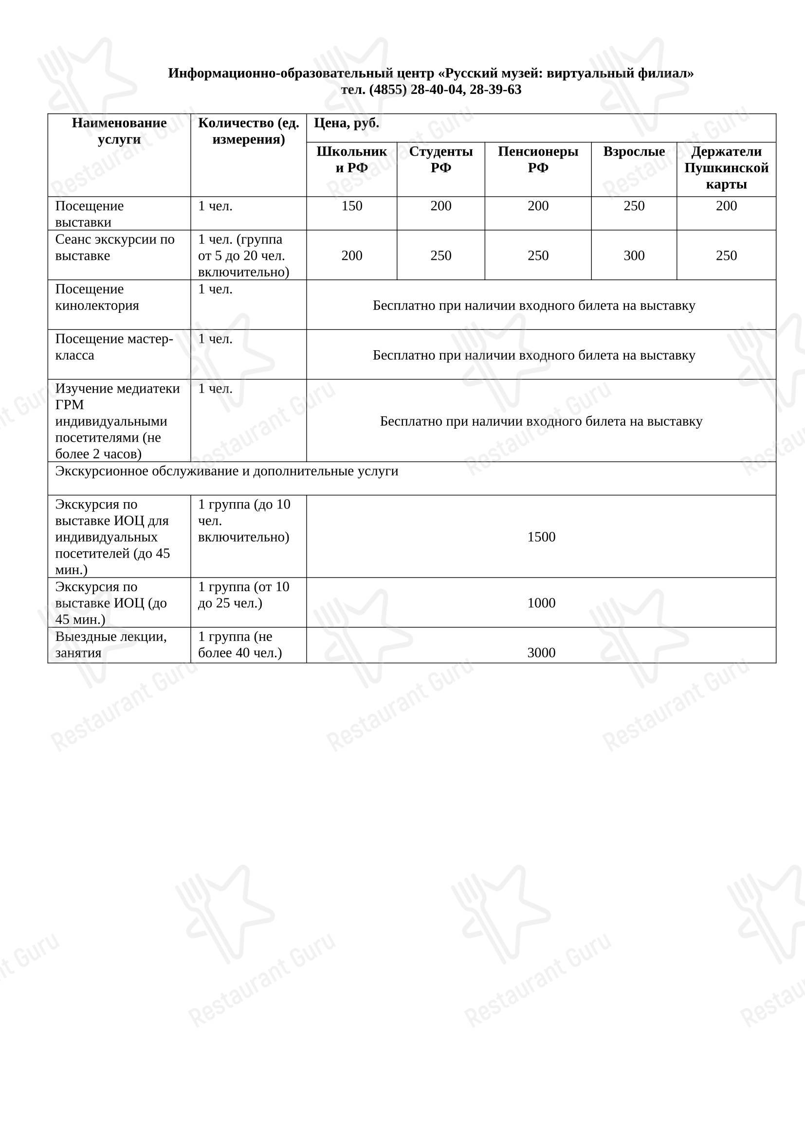 Основное меню кафе 12 Стульев