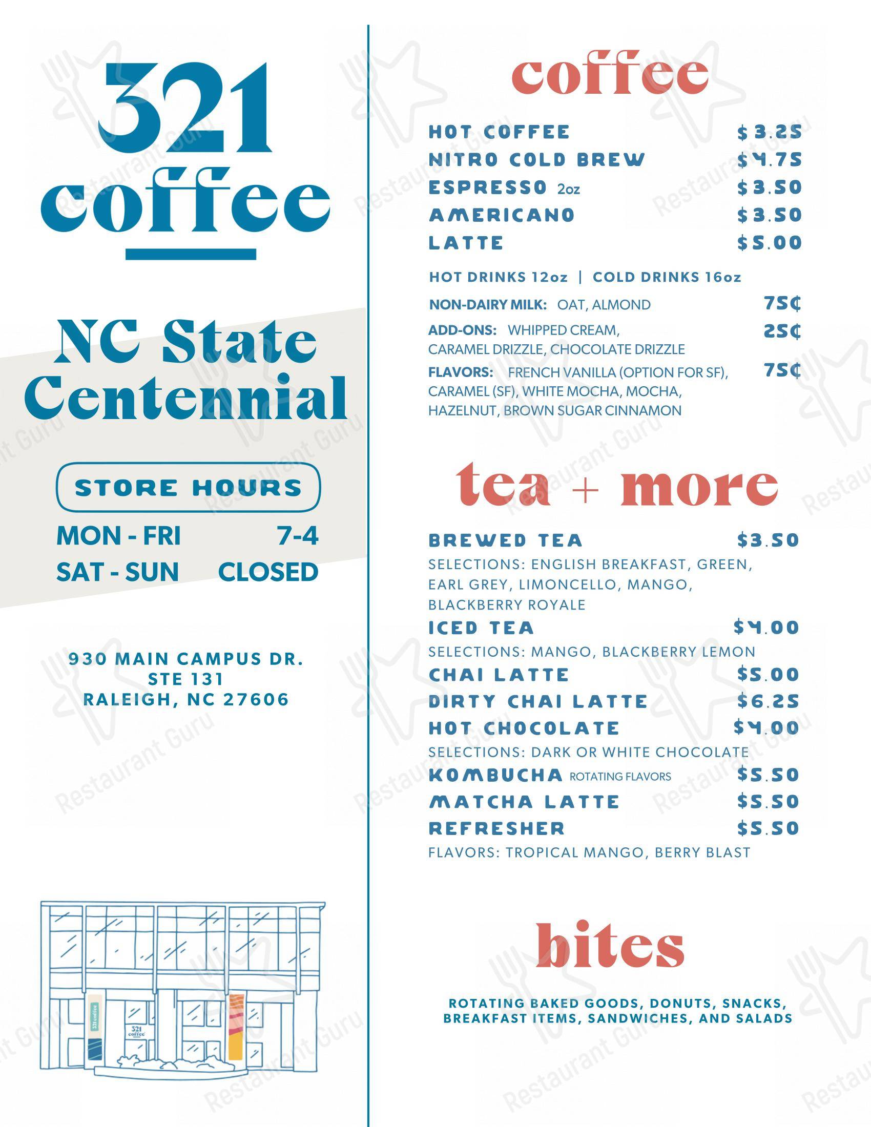321 Coffee - Downtown Raleigh в Ролях - Меню