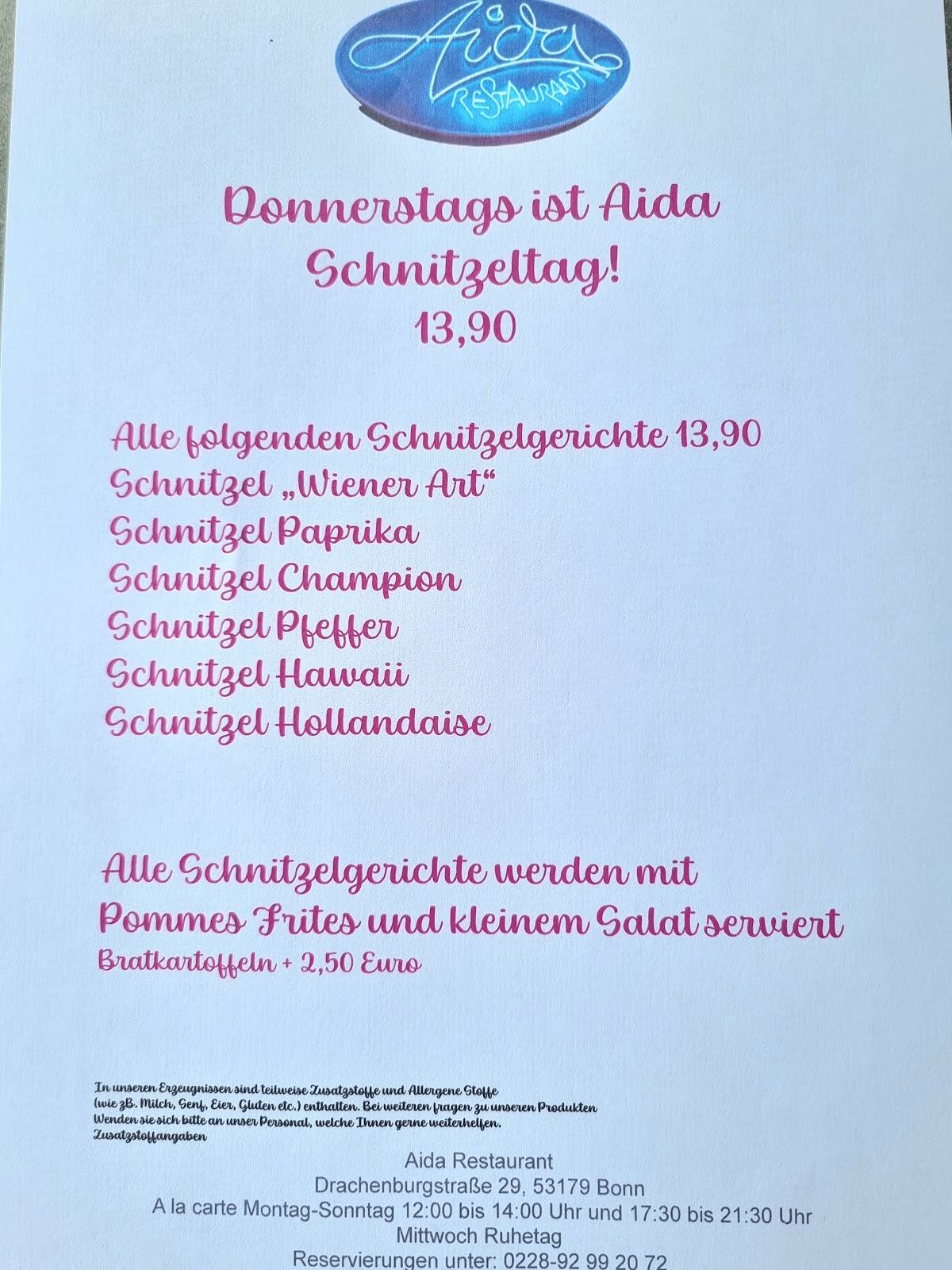 Aida Deutsches Restaurant. меню