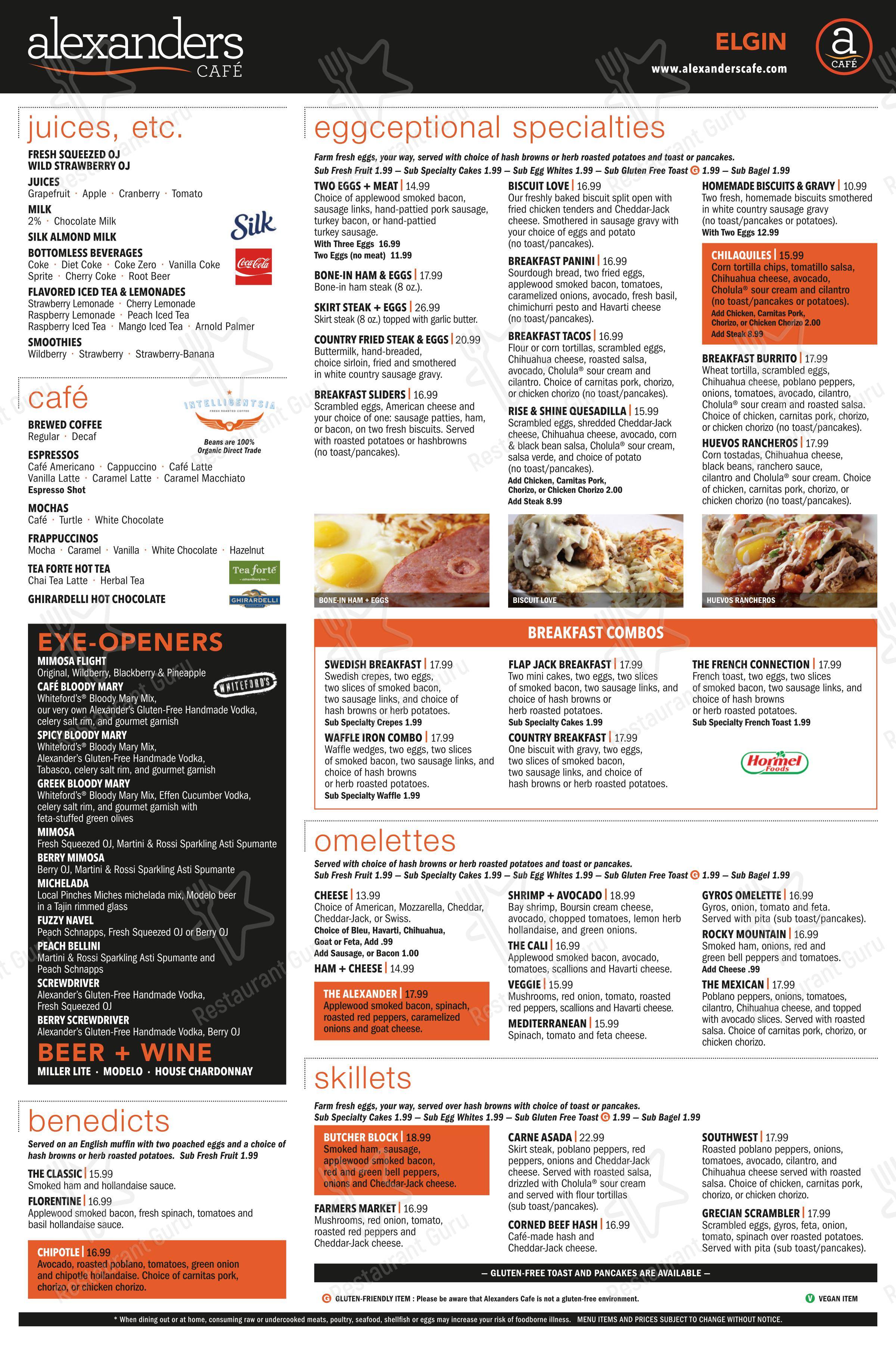 Меню ресторана Alexander's Cafe