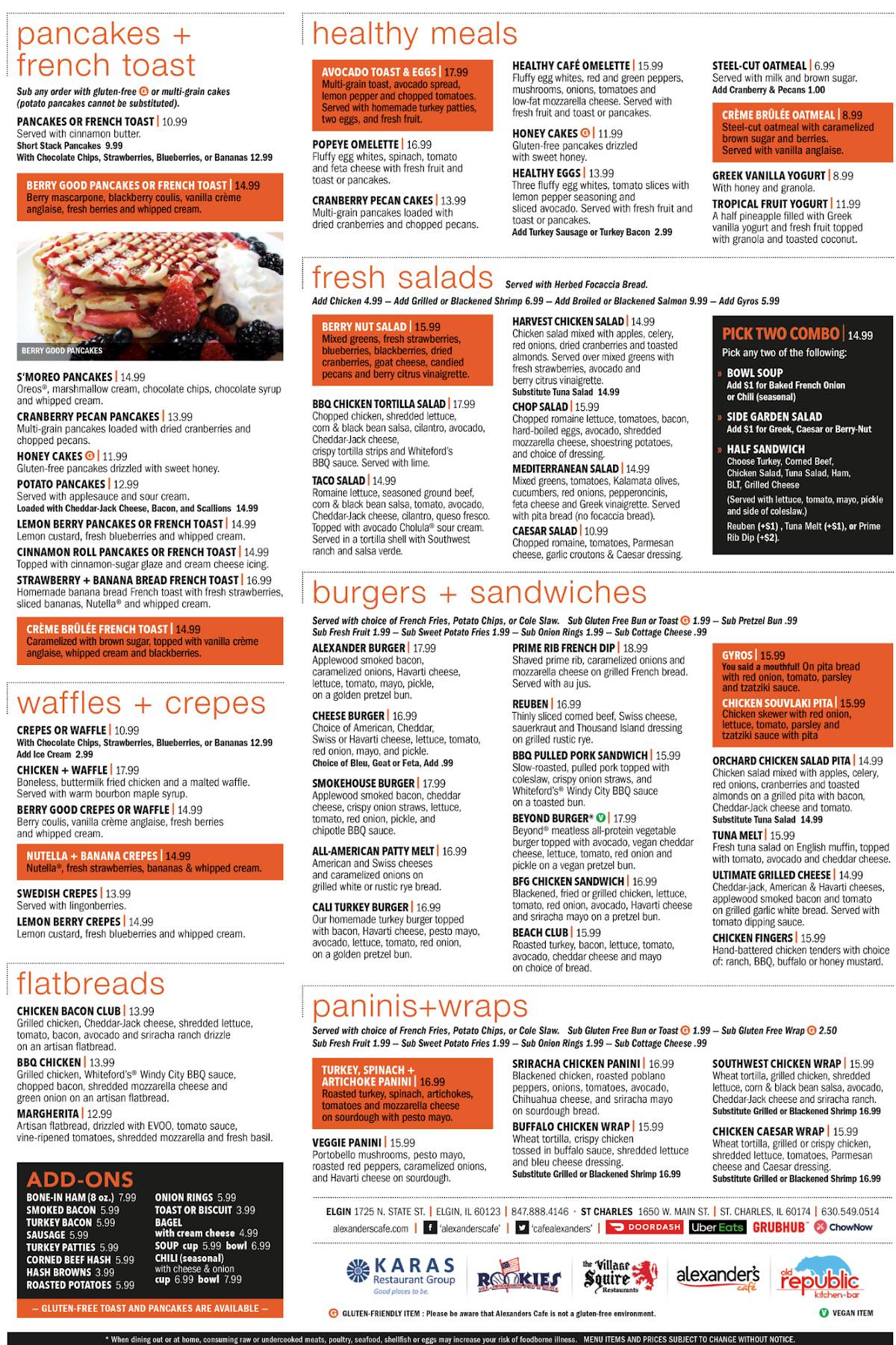 Alexander's Cafe меню