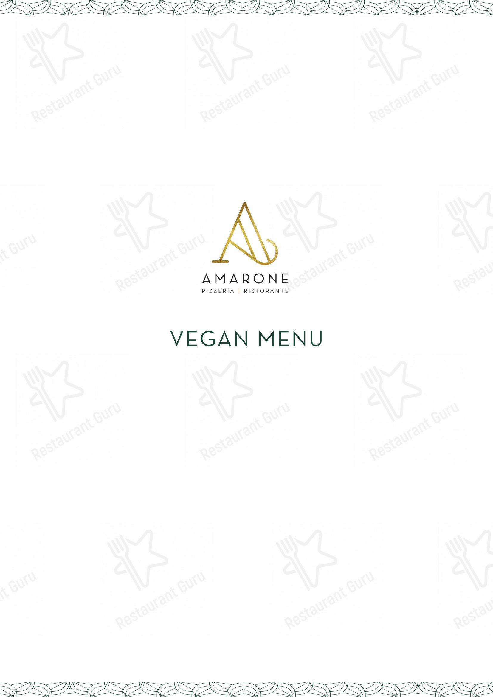 Menu pizzeria паба и бара Amarone в Эдинбурге