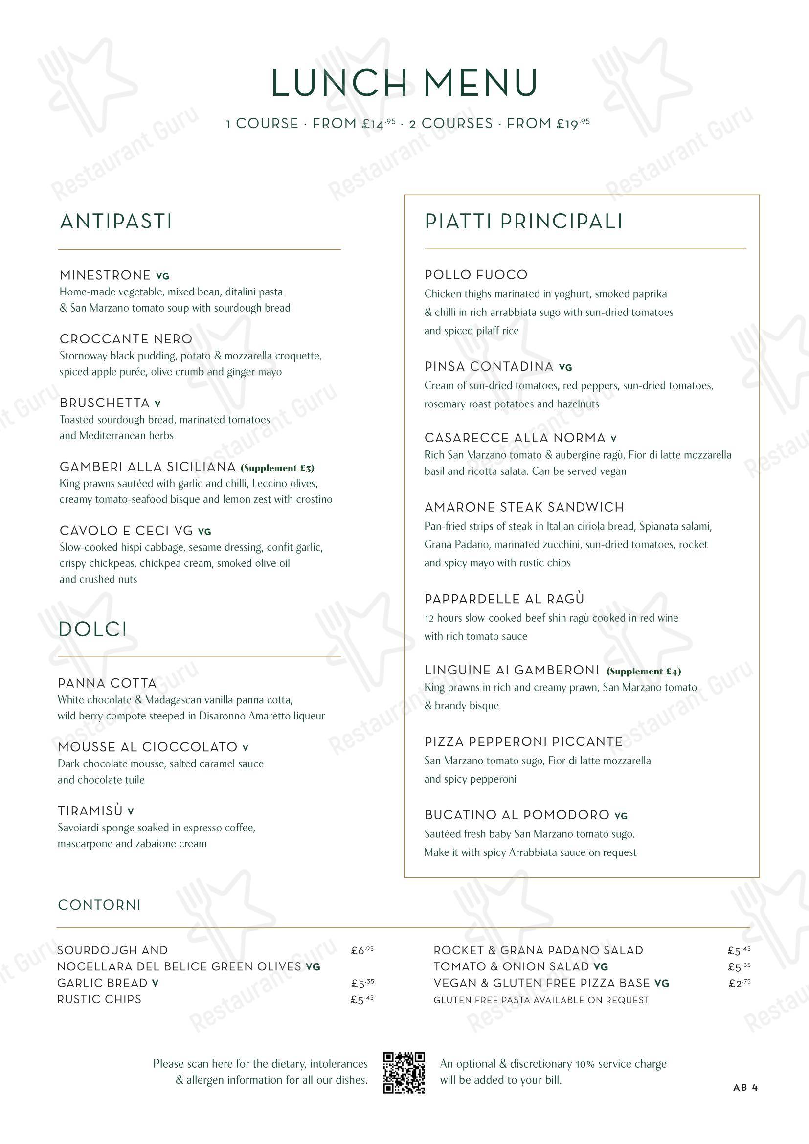 At Home Catering Menu паба и бара Amarone в Эдинбурге