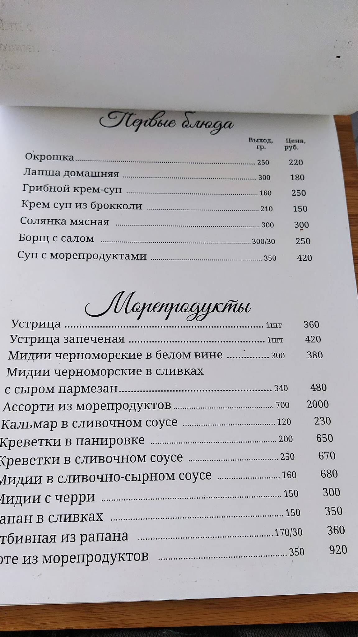 Парус меню
