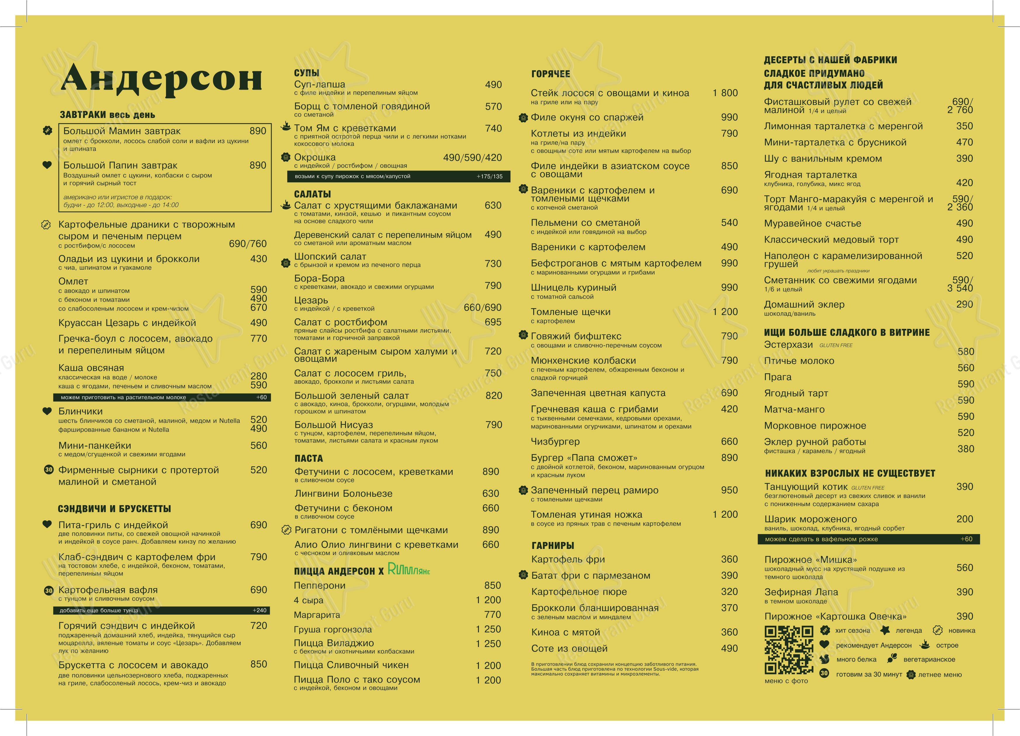 Меню кафе АндерСон - Коктейльная карта